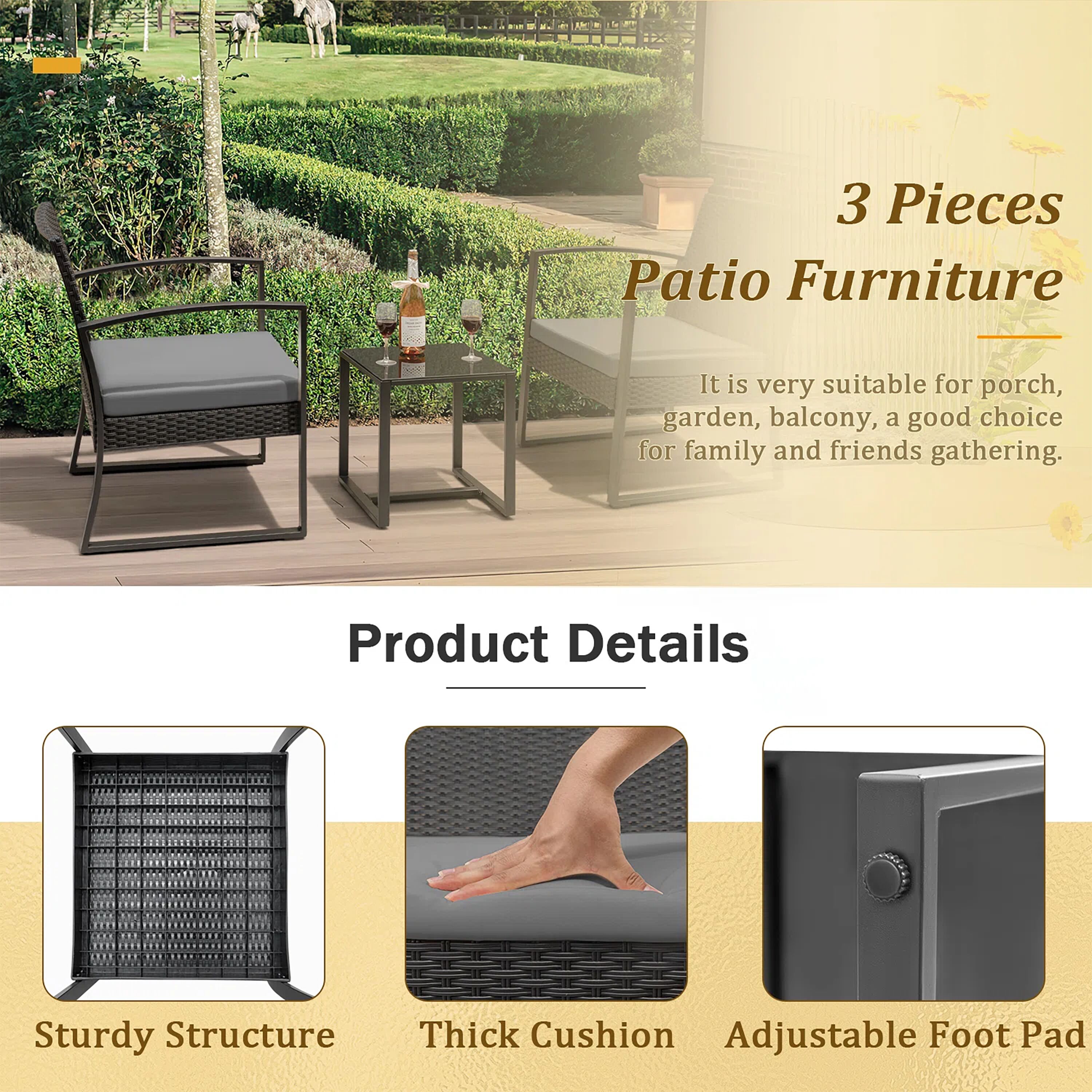 Vineego LS-PCS22-0027-0GY Patio-Conversation-Sets - View #3