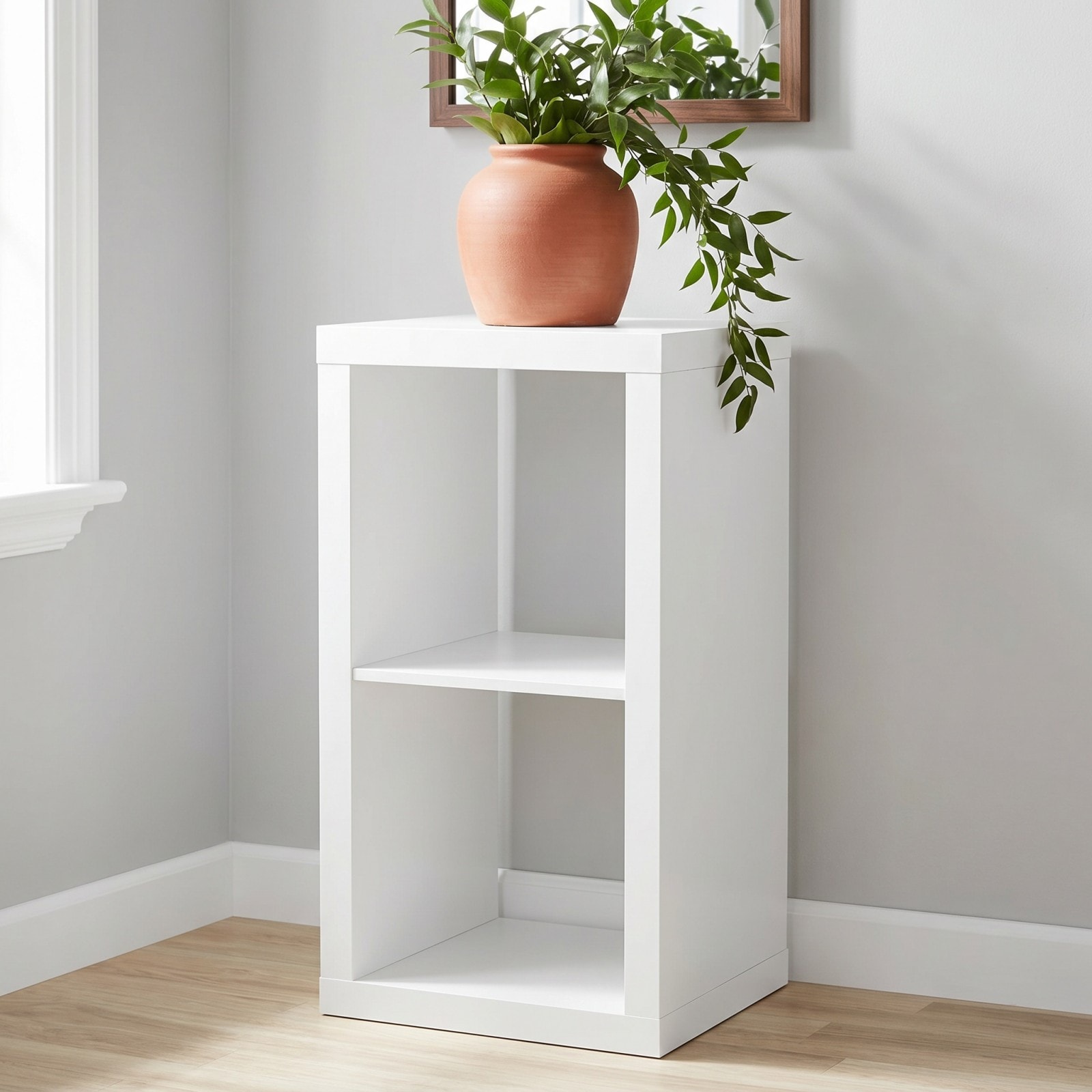 GlasFlength 30 Inch 2 Tier Open Utility Storage Cabinets with Flat Top Display Shelf Slim Vertical Modular Cubby Organizer for Living Room Bathroom