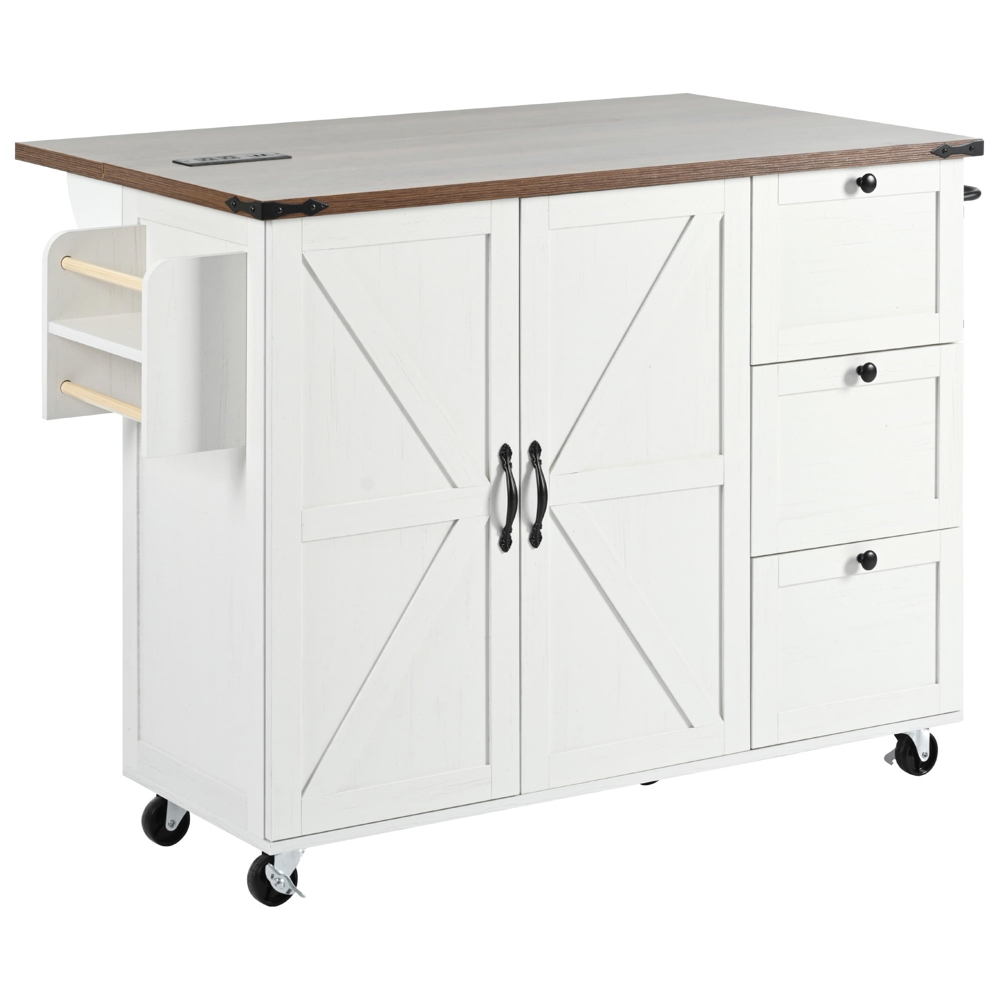 SINOFURN SYB260052WT White MDF Base with MDF Wood Top Rolling Kitchen Island ( 28.8-Inches x 54.5-Inches x 36.5-Inches )