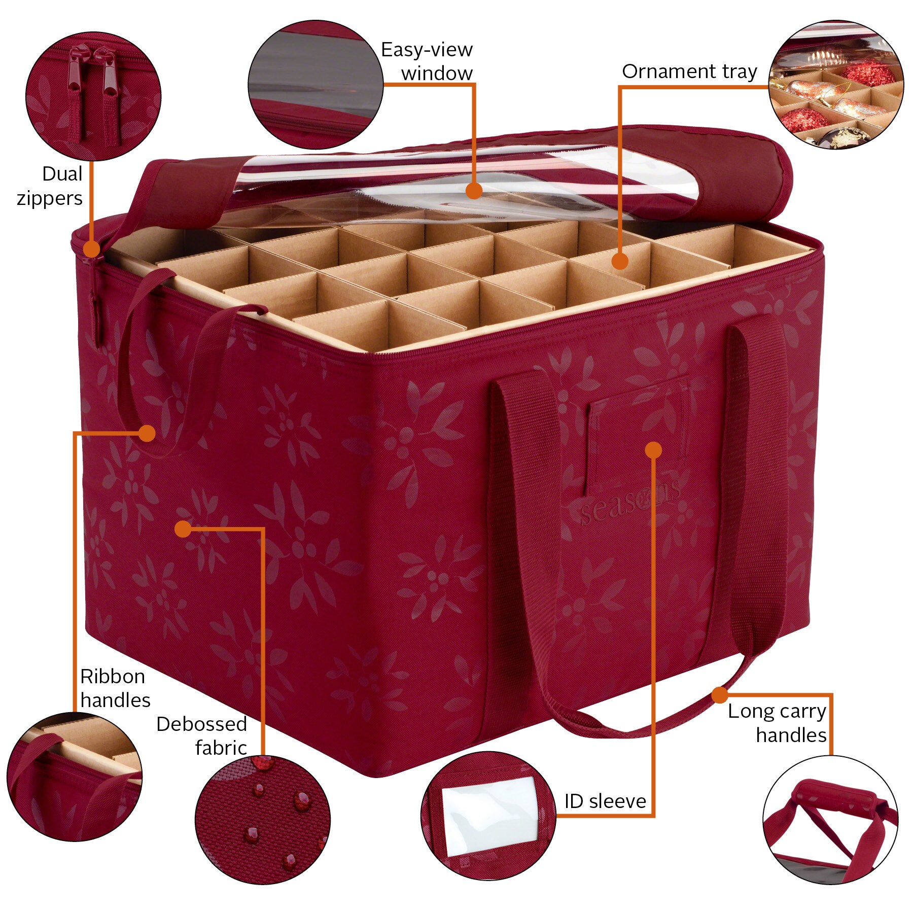 Holiday Living 12.75-in x 13.75-in 48-Compartment Red Polyester Ornament  Storage Box