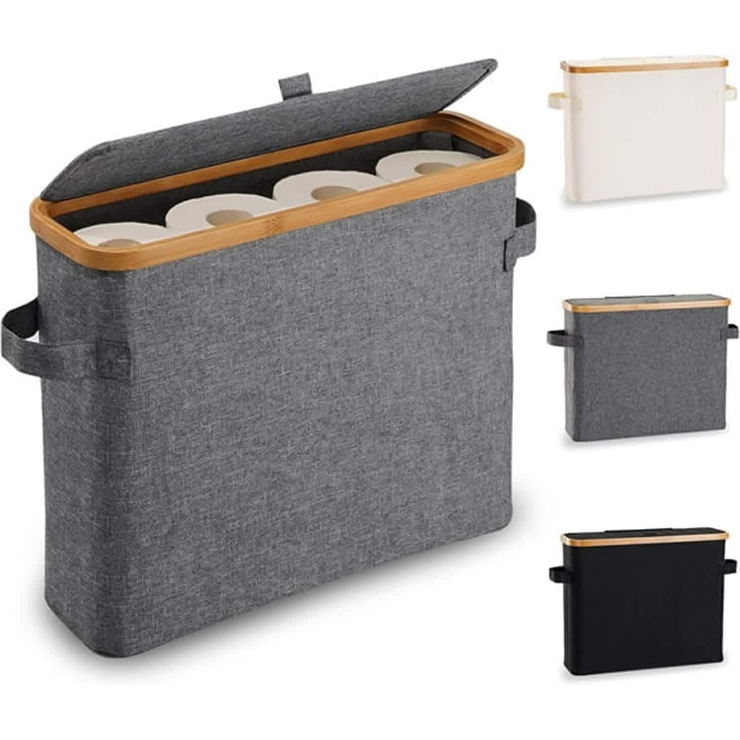 Vintage 9142219958GRAY Toilet Paper Storage Basket with Lid Bamboo Toilet Paper Storage Holder Stand Organizer for Bathroom Toilet Paper Storage Box Container with Handle Toilet Tissue Storage Bin for RV Closet