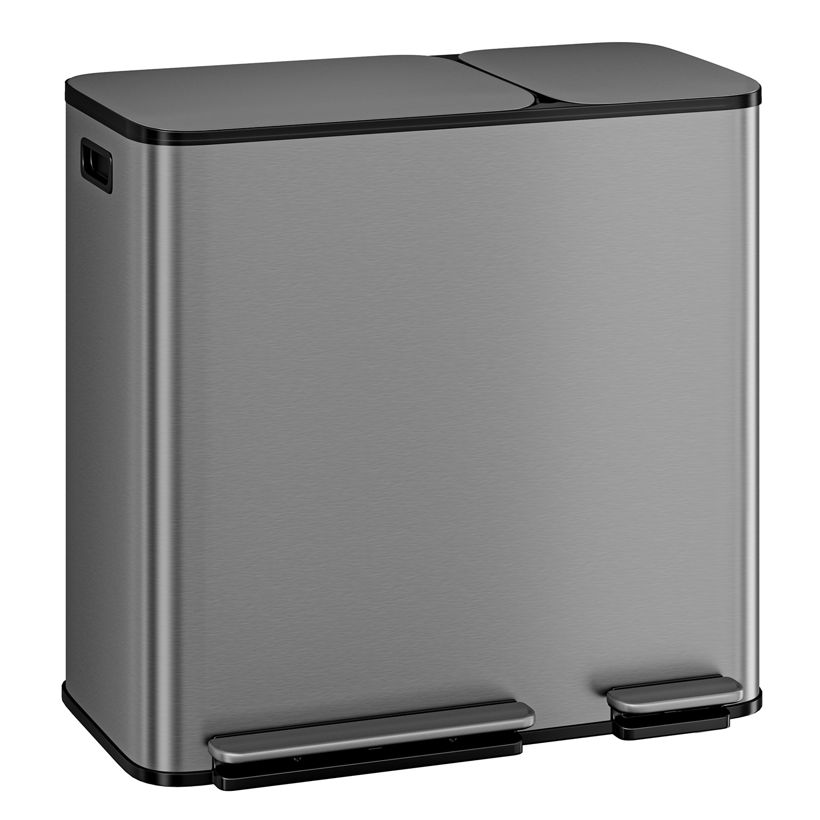 GarveeLife Dual Kitchen Trash Can 13.2 and 5.2 gal Stainless Steel Trash Cans with Soft Close Lid Large Double Garbage and Recycling Bin with 2 Removable Inner Buckets Step on Metal Garbage Cans Gray