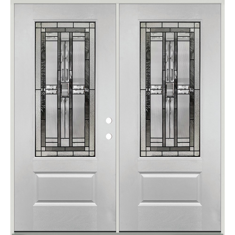 Greatview Doors FG516DBL60L 72-in x 80-in x 4-9/16-in Fiberglass 3/4 lite Left-hand inswing Fiberglass Unfinished Prehung Double Front Door Insulating core