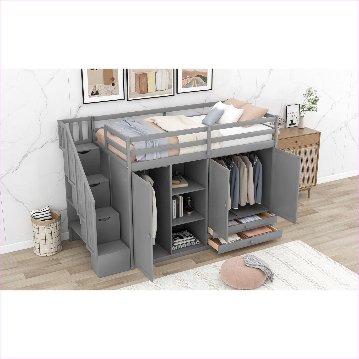 Photo inspiration: Gallery Detail: Watnature Gray Pine Loft Bed With Wardrobes Drawers Space Saving