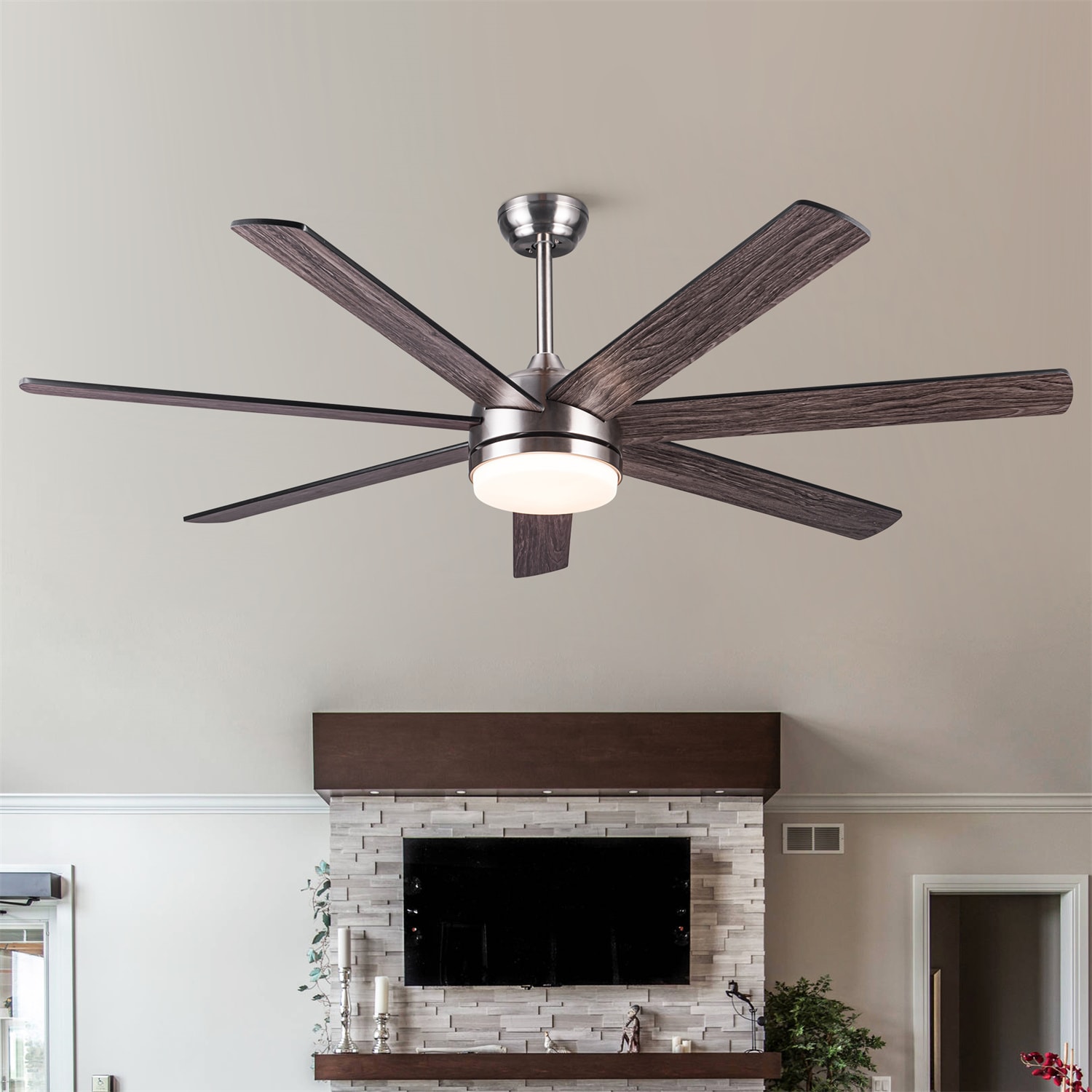 BABOOM LED Ceiling Fan 62-in Sliver Color-changing Indoor Smart Ceiling ...