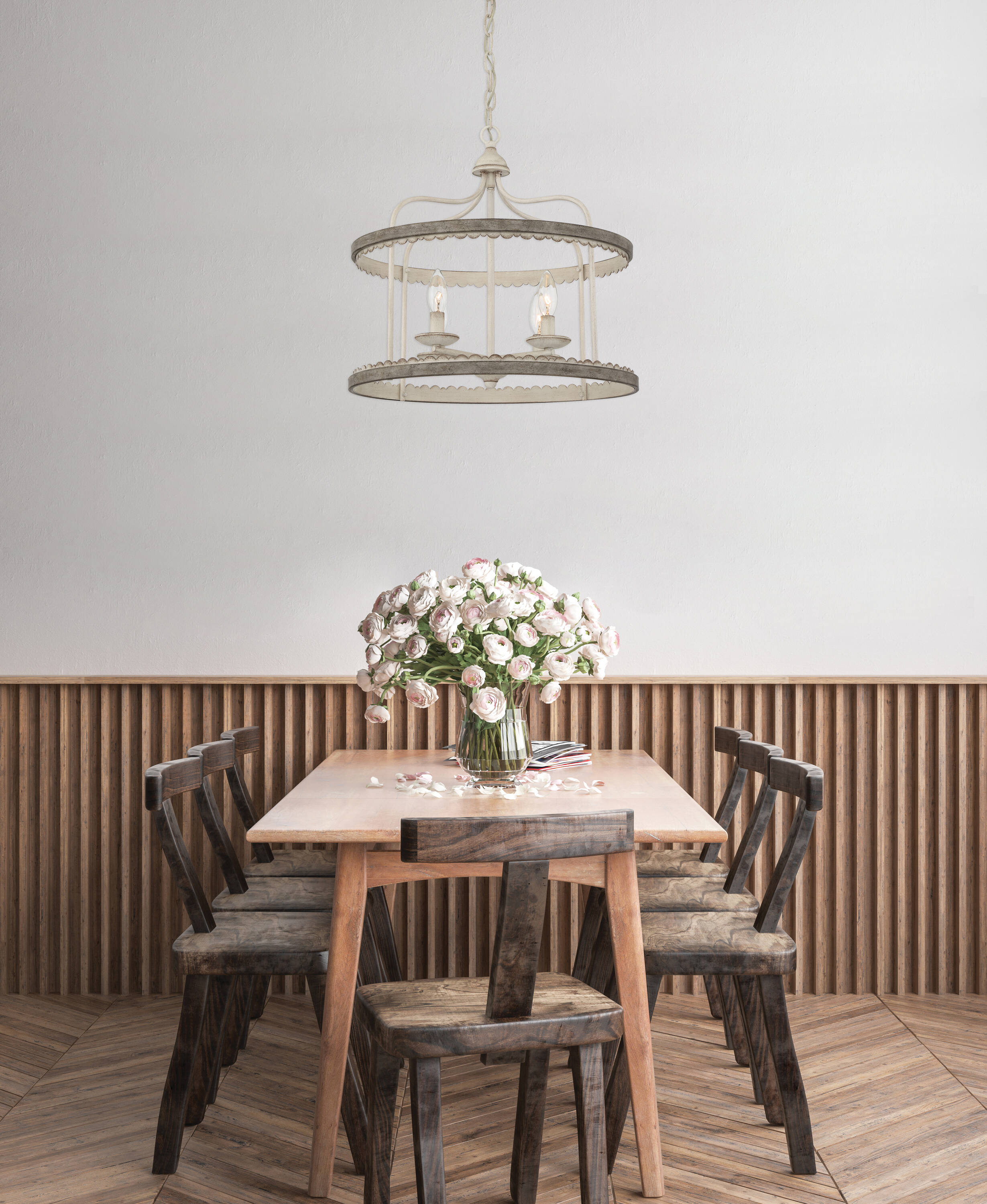 Farmhouse Scalloped Edge 4-Light Drum Pendant in Weathered Silo Finish