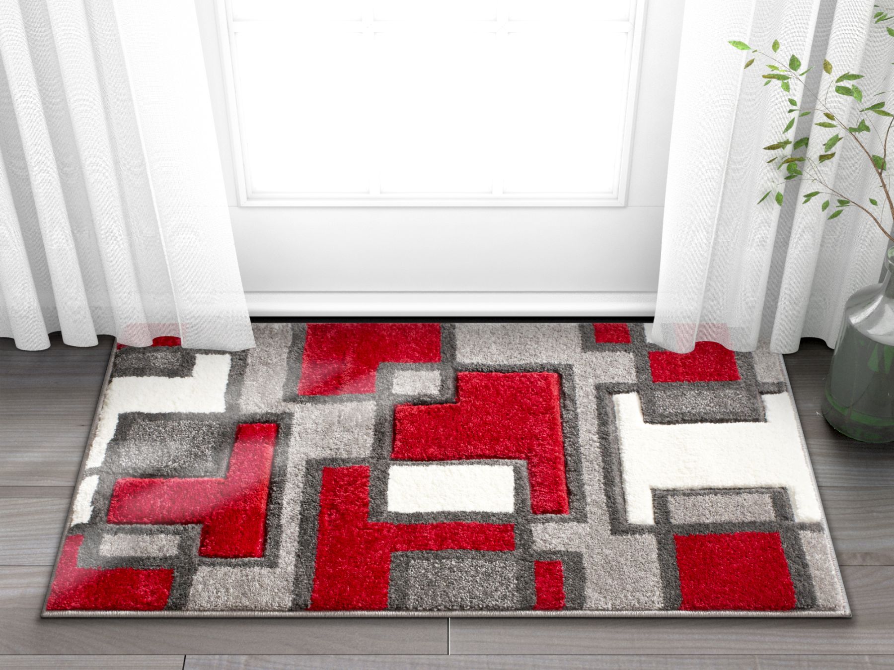 Well Woven 600903 2 x 3 (ft) Loomed Polypropylene Red Rectangular Indoor Abstract Mid-Century Modern Area rug