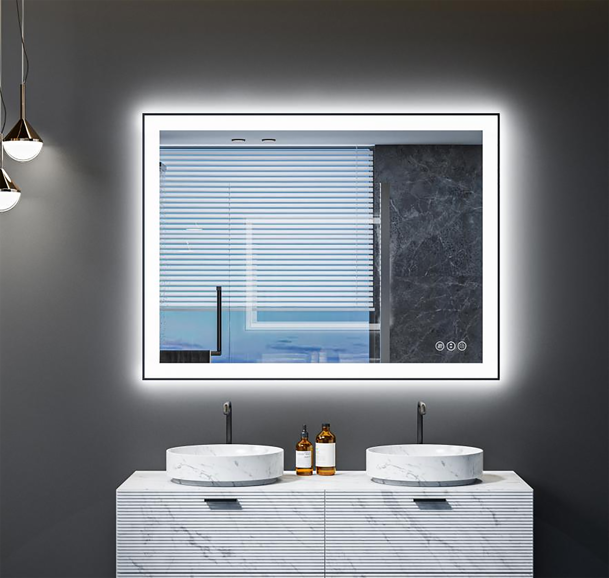 CASAINC EXC4-60X36 36-Inches x 48-Inches Polished Frameless Rectangular Dimmable Lighted Fog Free Bathroom Vanity Mirror ( Sliver )