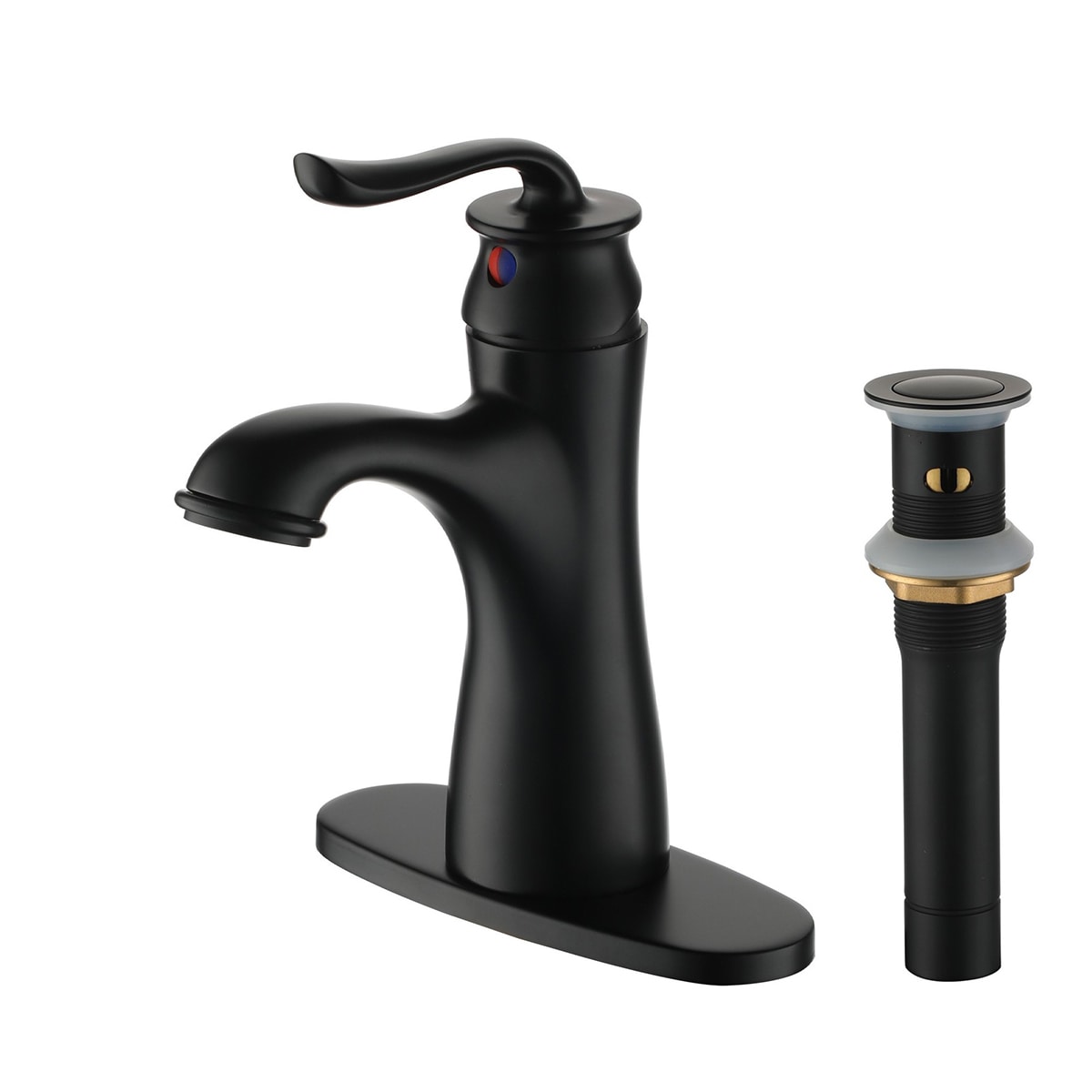 Mondawe MOSL030-10MB Matte Black Widespread 1-handle Low-arc Commercial/Residential Handle Bathroom Sink Faucet with Drain with Deck Plate