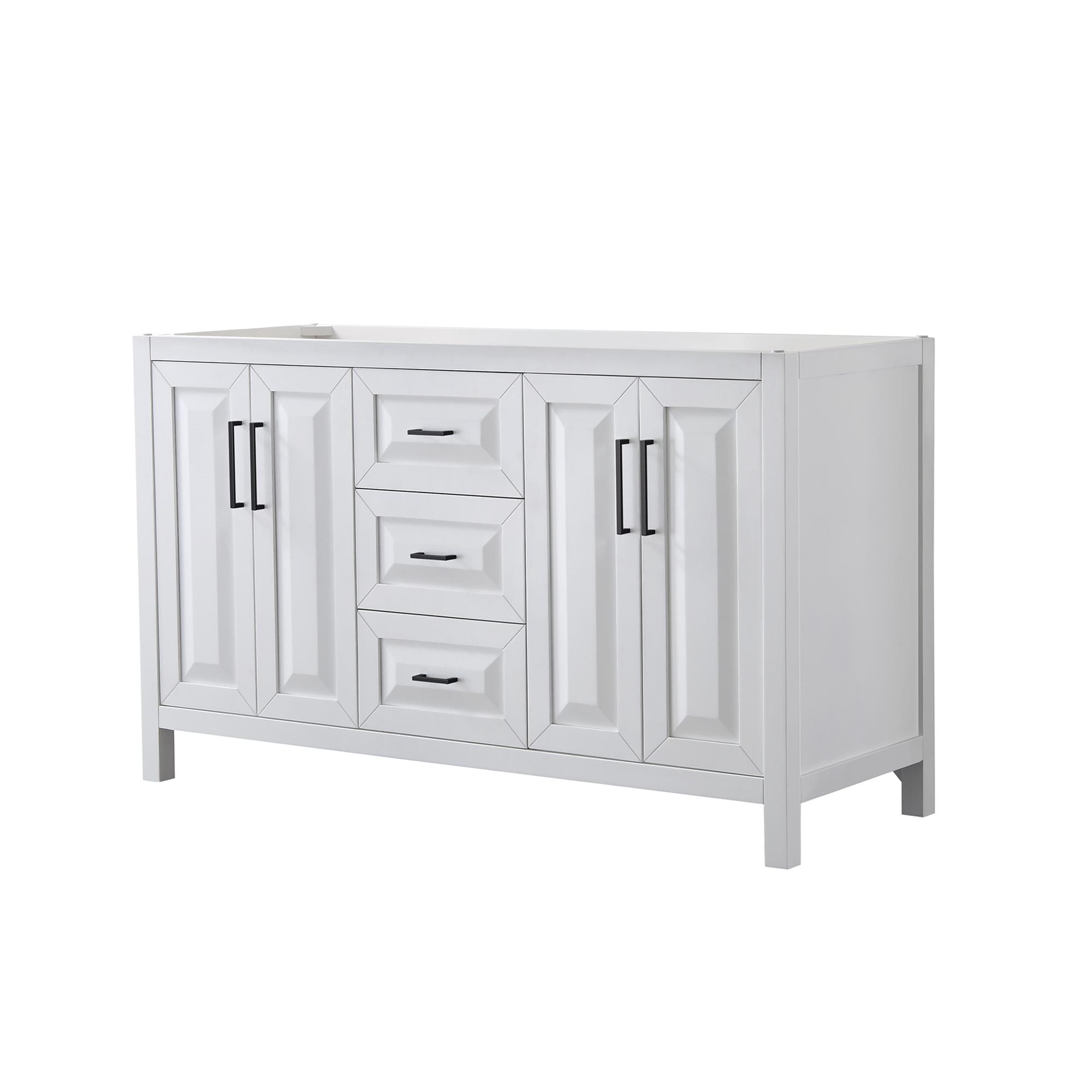 Wyndham Collection WCV252560DWBCXSXXMXX Daria 60-in White with Matte Black Trim Bathroom Vanity Base Cabinet without Top