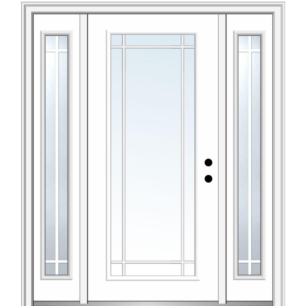 MMI DOOR ZZ29313L 60-in x 80-in x 4-9/16-in Fiberglass Full lite Left-hand inswing Primed Prehung Front Door with Sidelights with Brickmould Insulating core with Grilles