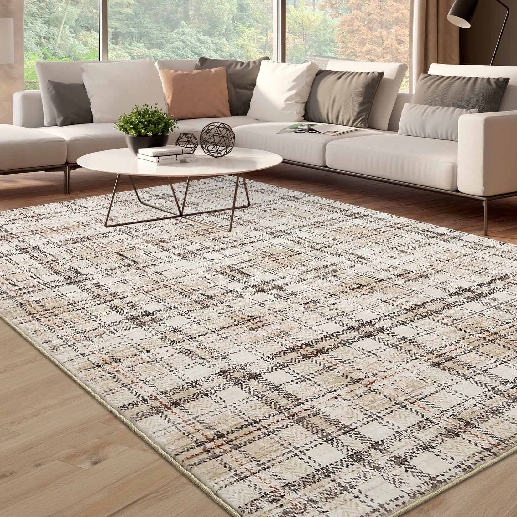 Garvee YXY-LO-PHO-13CG8SKI 8 x 10 (ft) Loomed Polyester Beige Rectangular Indoor Geometric Mid-Century Modern Machine washable Area rug