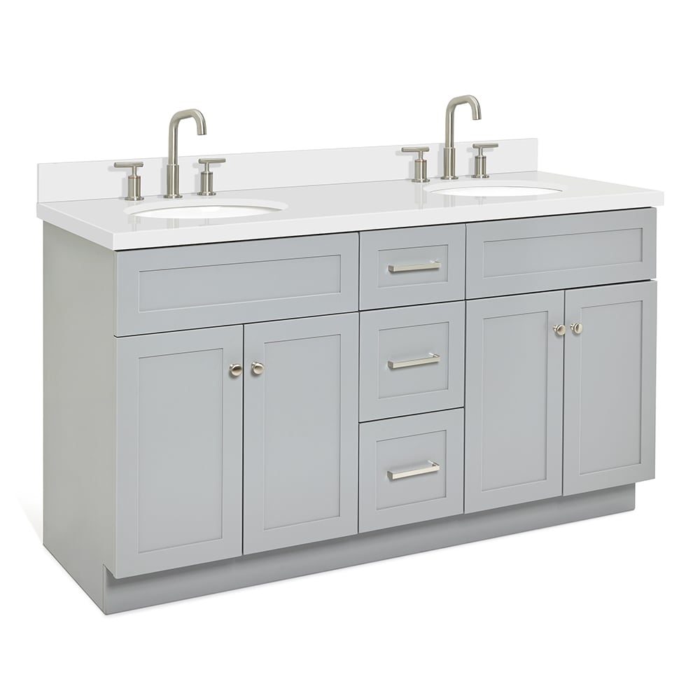 Hamlet 61" Grey Double Basin Vanity with White Quartz Top