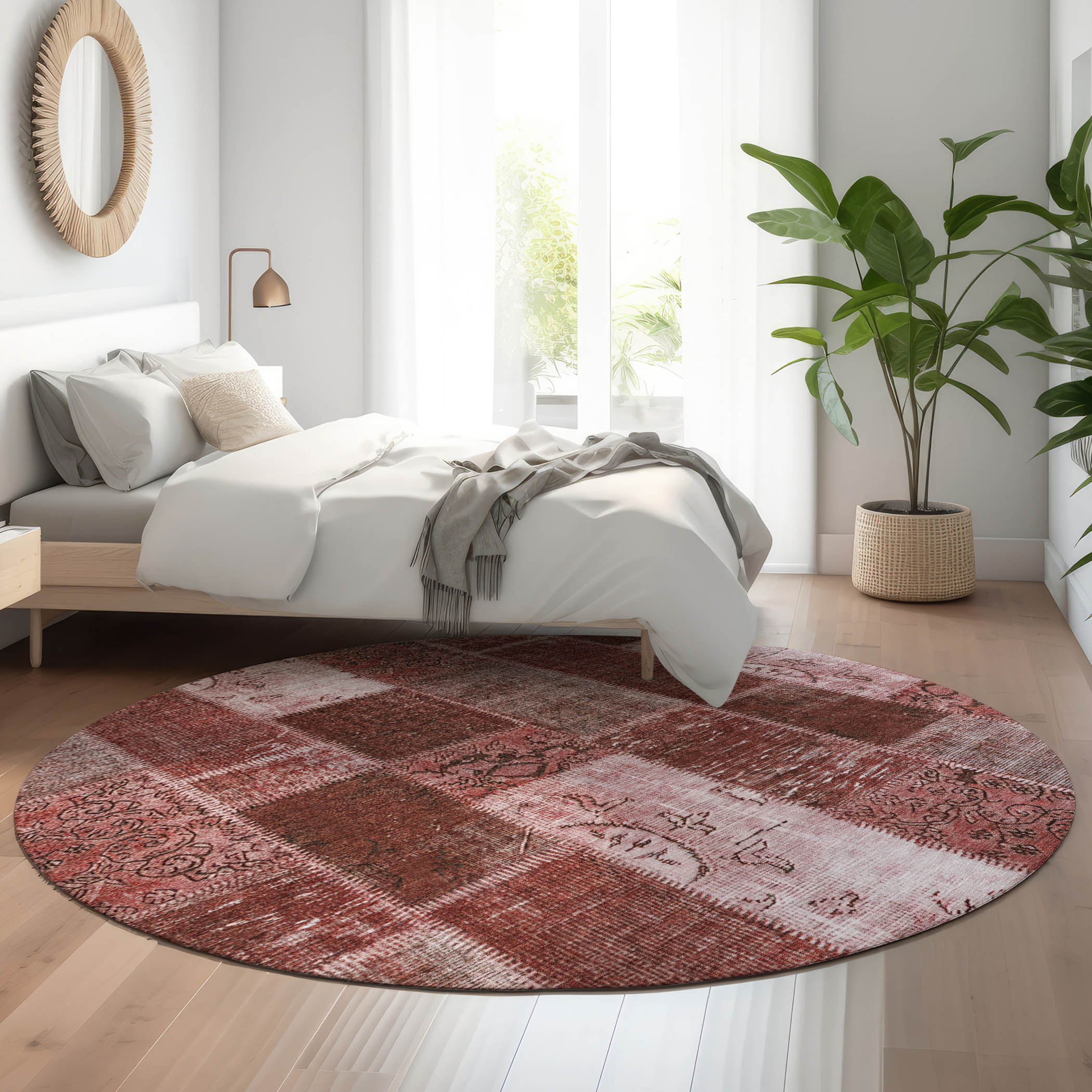 Addison Rugs AMF631BN8RO Mayfield AMF631BN 8 x 8 (ft) Loomed Polyester Burgundy Round Indoor Geometric Machine washable Area rug