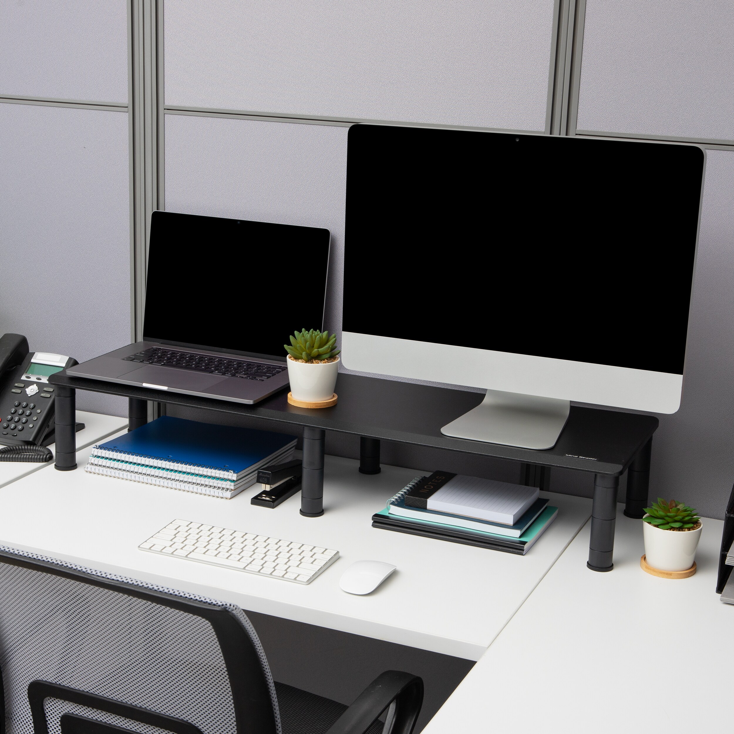 Black Adjustable MDF Dual Monitor Desktop Stand