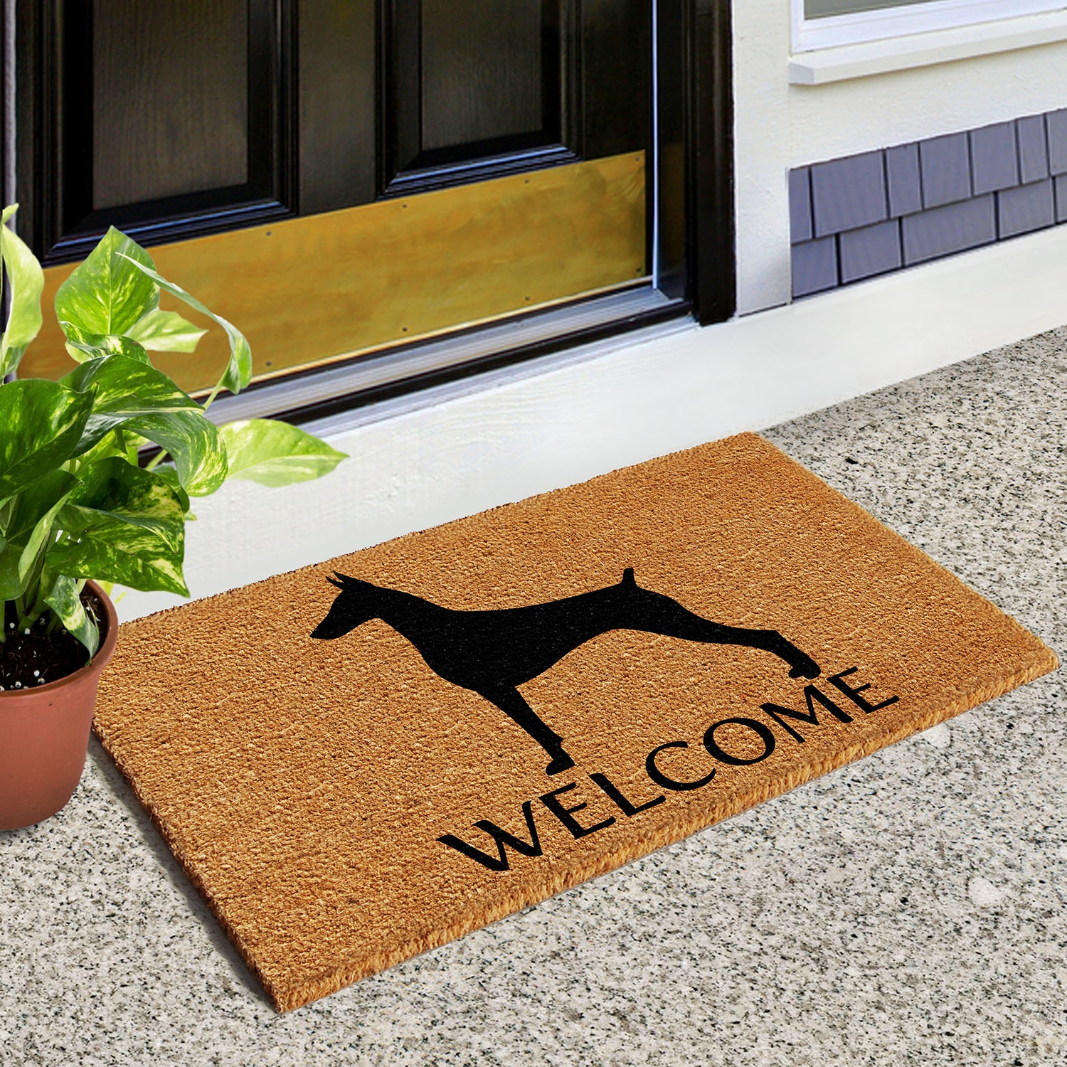 Doberman Black and Natural Coir Outdoor Doormat 17" x 29"