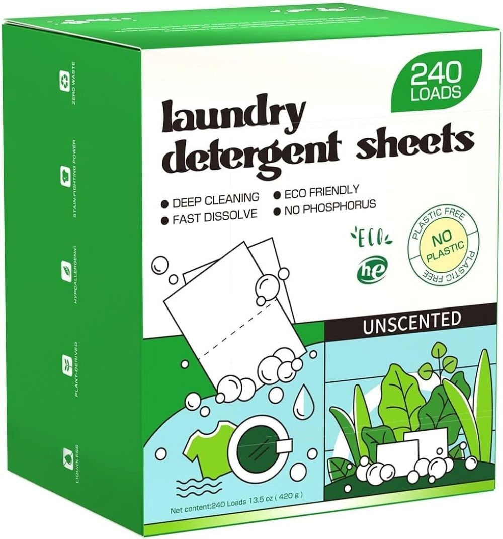 LAIFUCAM  Laundry Detergent Sheets Unscented 240 Sheet Pack Plant Based Hypoallergenic Eco Friendly Liquidless Soap Safe for Sensitive Skin