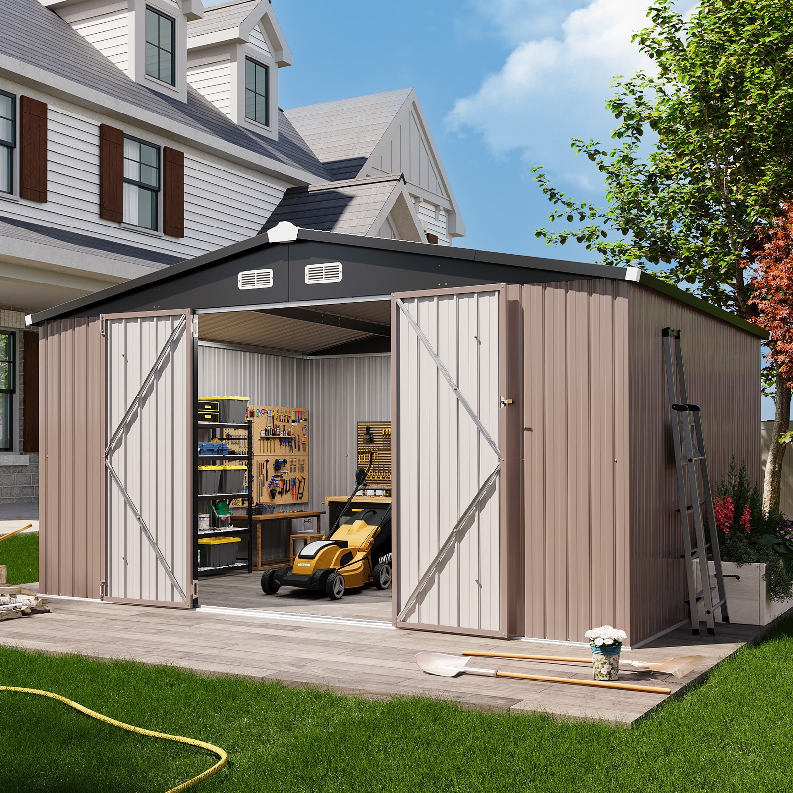 AOXUN 12-ft x 10-ft Economy Series Galvanized steel Storage Shed #AX-41026B