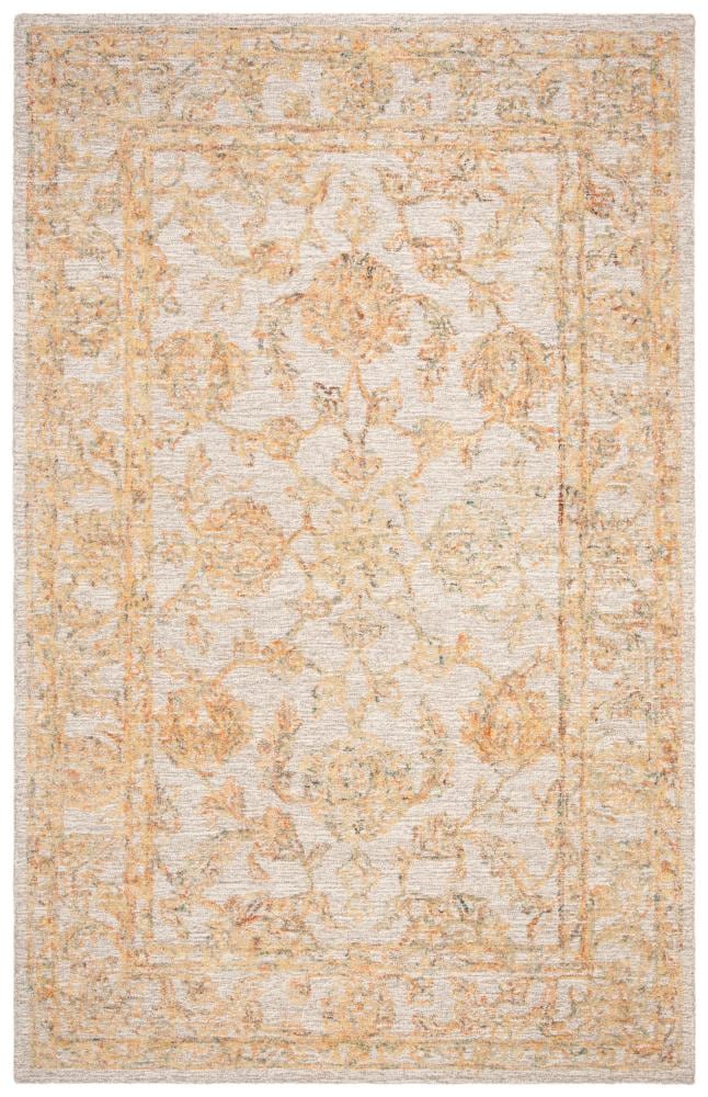 Beige and Gold Handmade Wool Abstract Area Rug, 6' x 9'