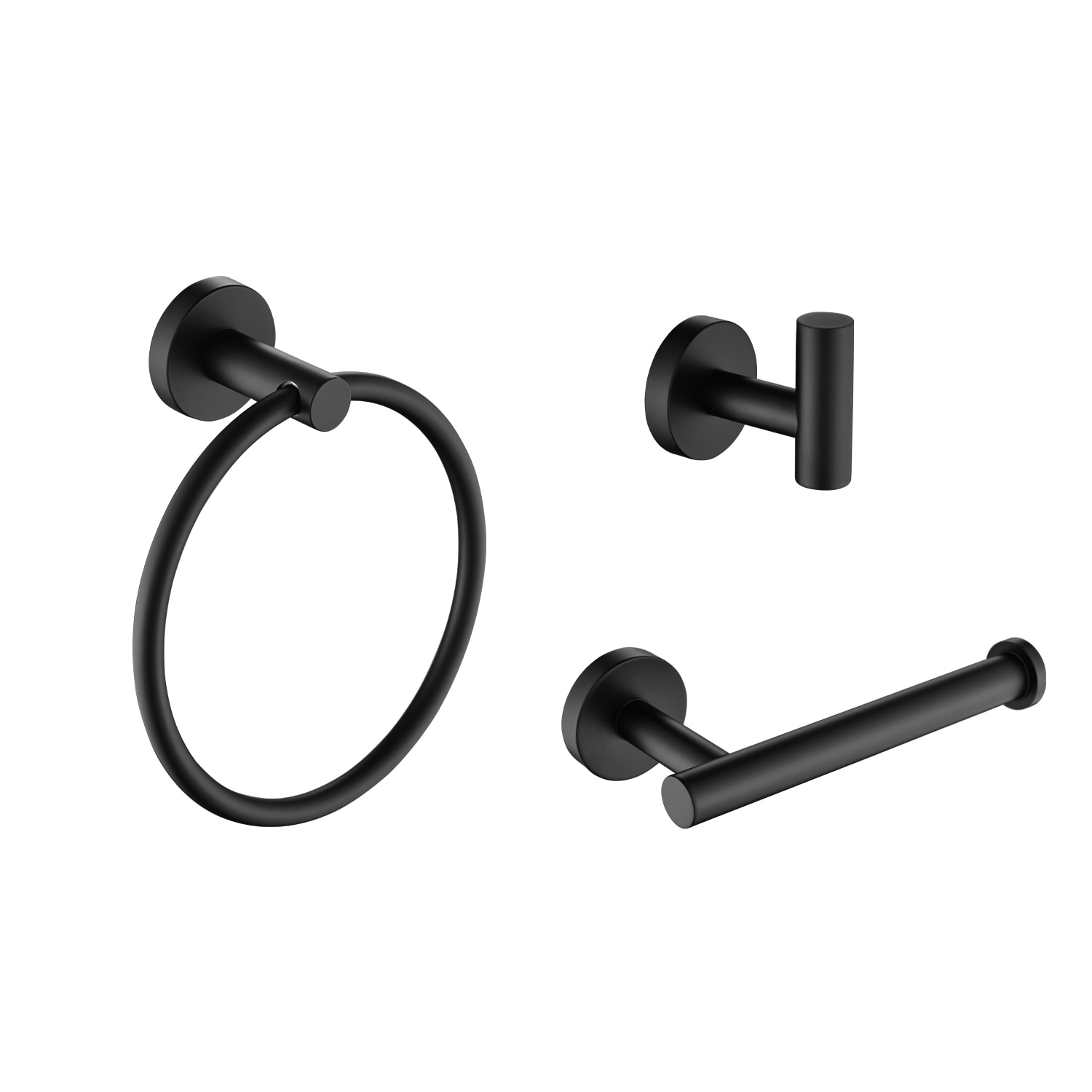 EVERSTEIN Q-915-OTOP 3 -Piece Matte Black Decorative Bathroom Hardware Set Toilet Paper Holder, Towel Ring ,Robe Hook Included