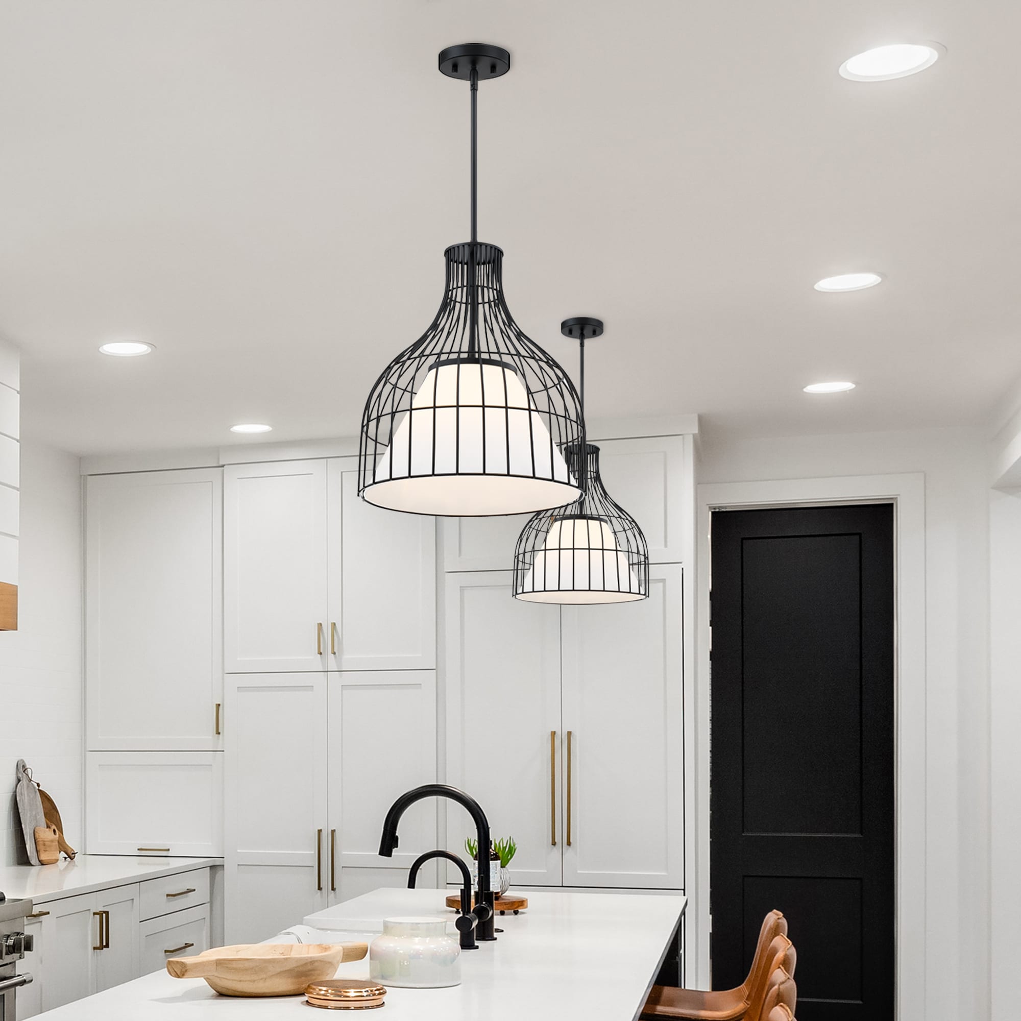 Designers Fountain D340M-16P-MB Evensong 1 -Light Matte Black Transitional Opal glass Linear Hanging Pendant light