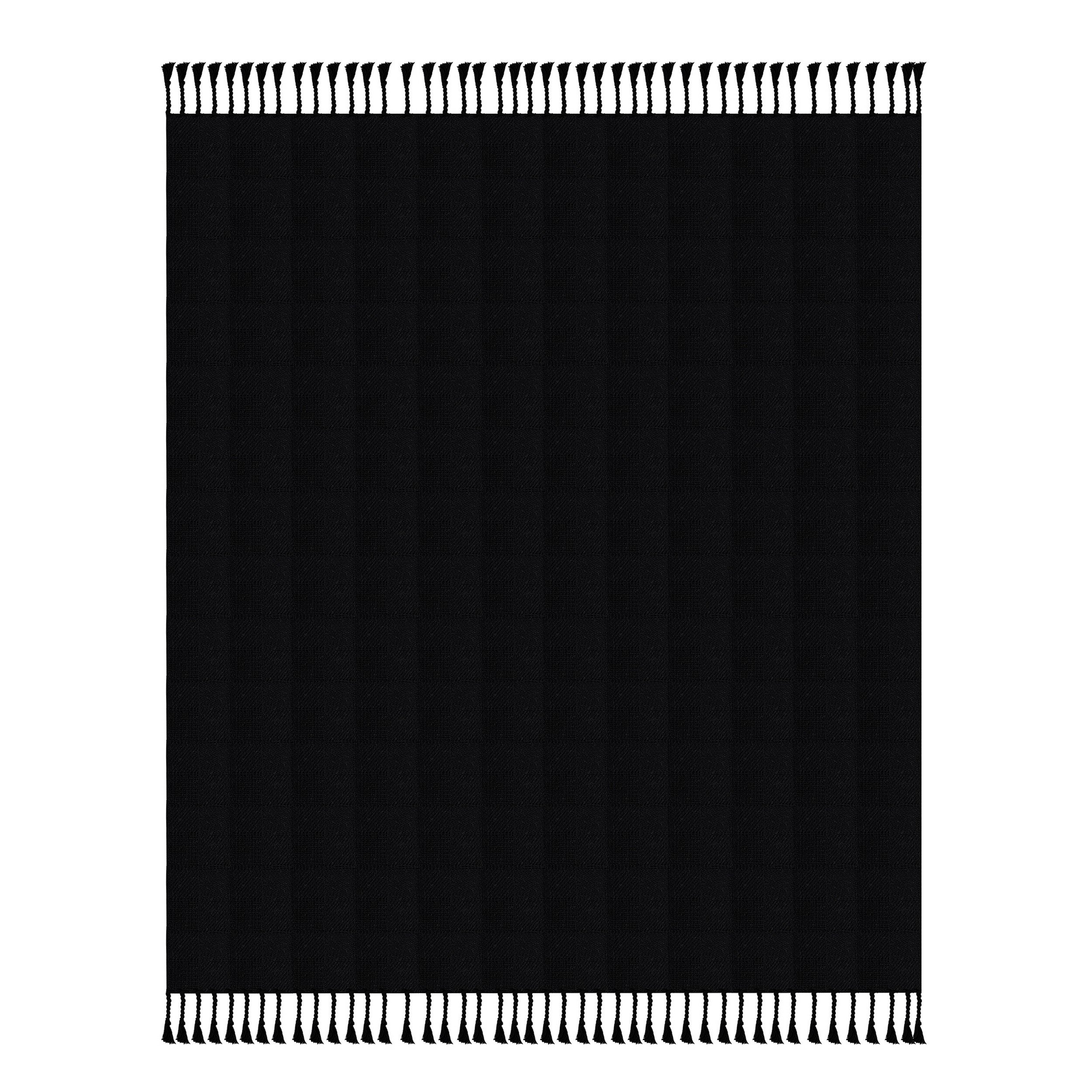 Cozy Cotton Checkered Weave Throw Blanket with Fringe - Black