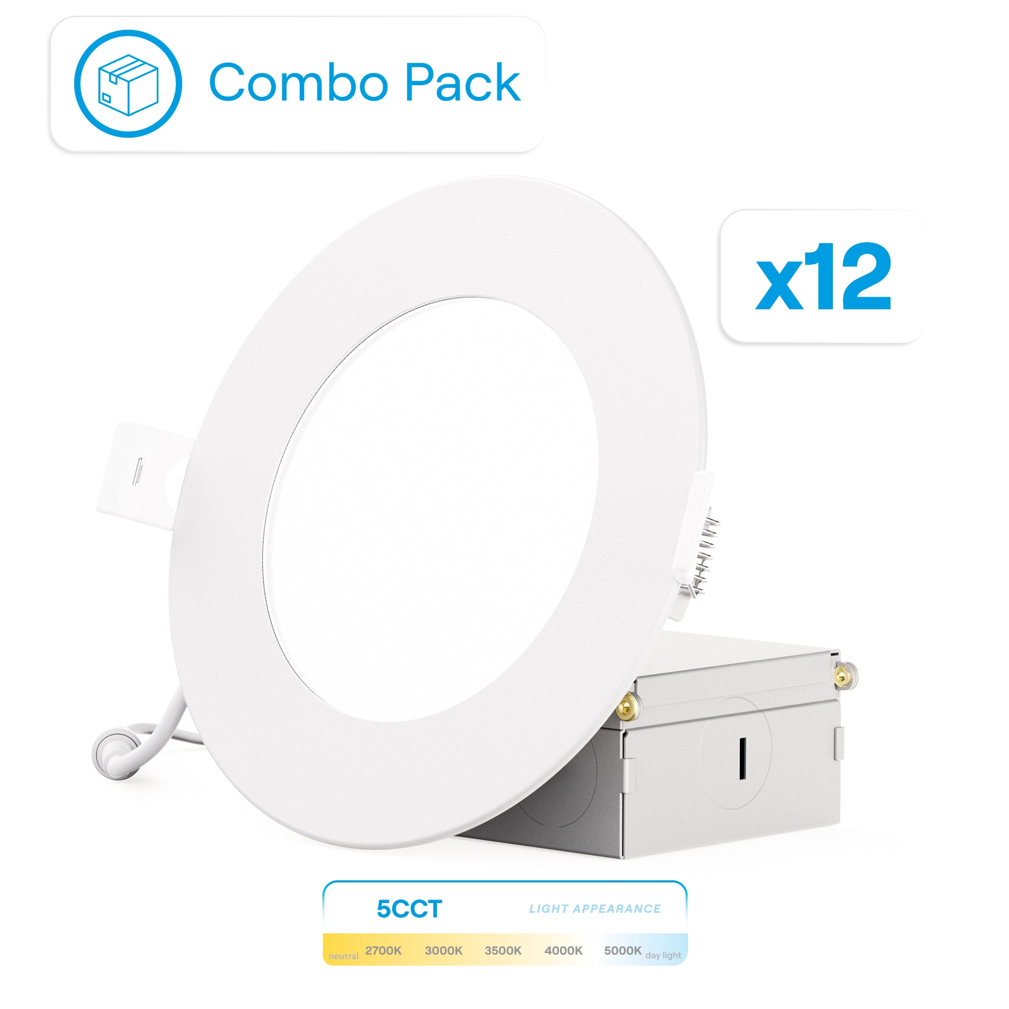 Infibrite IB-001-8-9W-HL-12PK Elite White 4-in 750 -Lumens Switchable Round Dimmable LED Canless Wet rated Recessed Downlight 12 -Pack