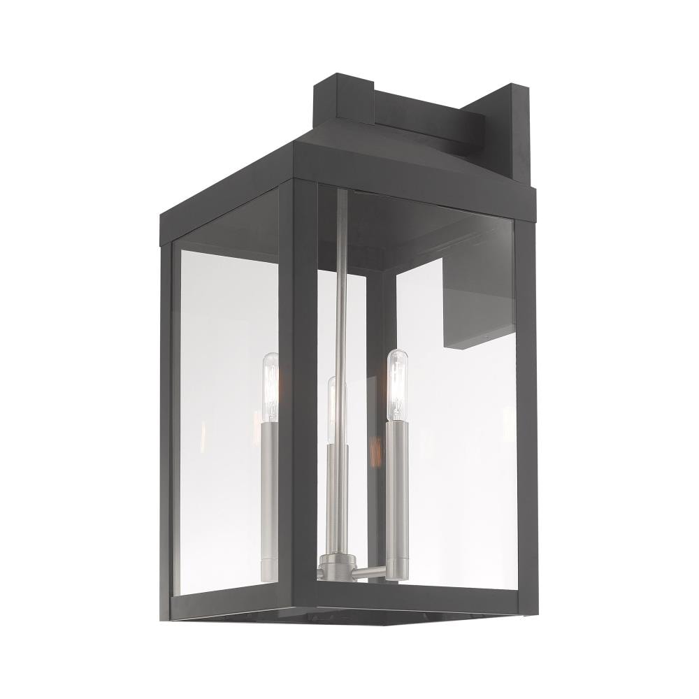 Scandinavian Gray Nickel 3-Light Outdoor Wall Lantern Sconce