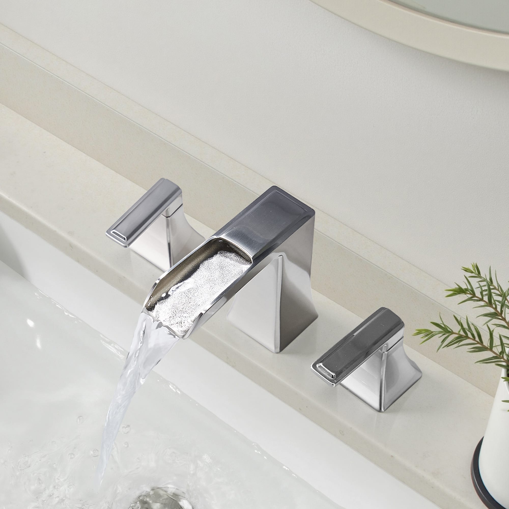 androme A3121BN Eden Brushed Nickel Widespread 2-handle Mid-arc Residential Handle Bathroom Sink Faucet with Drain