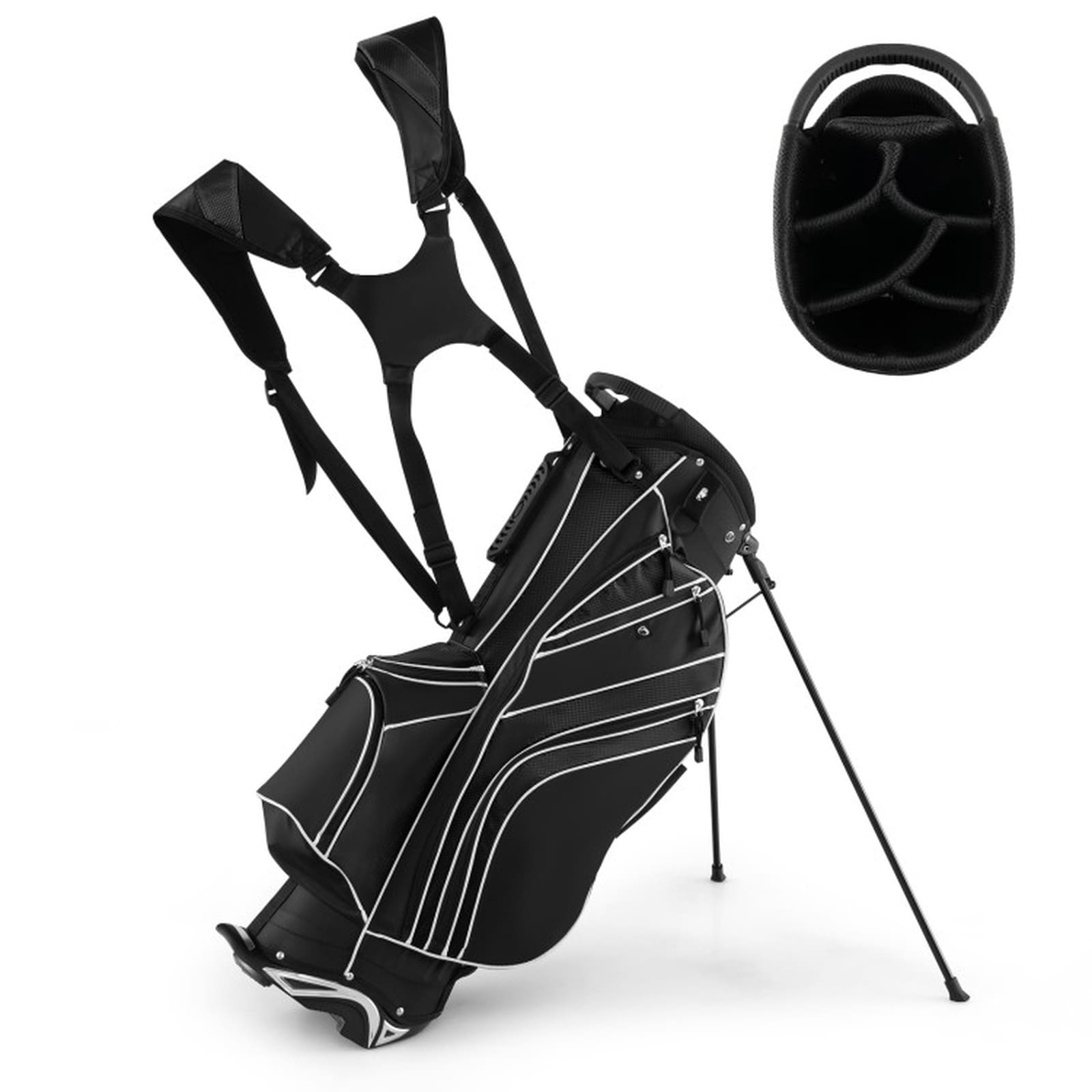 SUGIFT Black Golf Stand Cart Bag with 6-Way Divider and 8 Pockets Lightweight 6-lb Walking Carry Bag with Automatic Stand and Dual Shoulder Straps #LW108SUGHY042