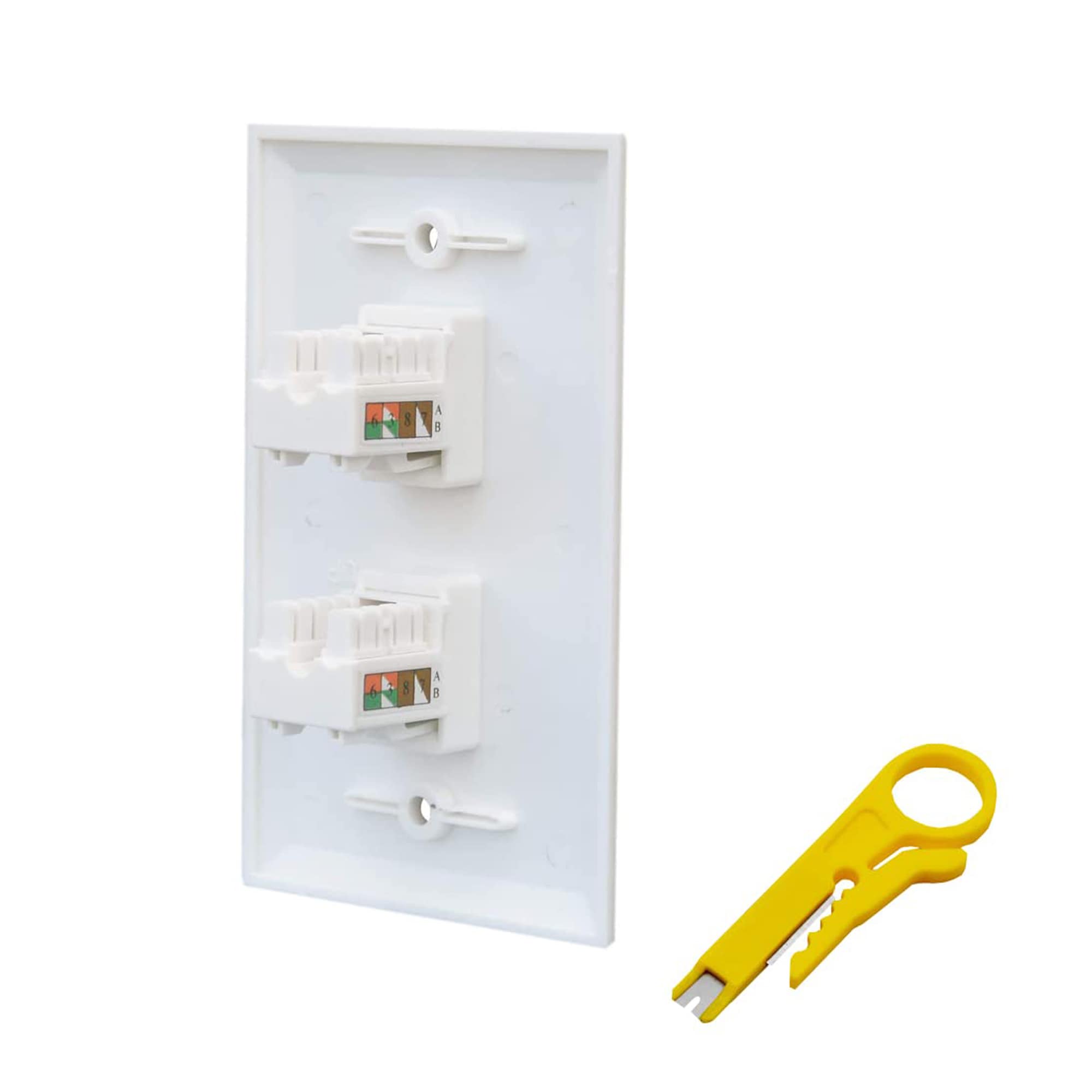 Etokfoks 2 Piece Ethernet Punch Down Wall Plate Single Gang Cat6 RJ45 Keystone Jack Faceplate with Tool White #LETCHR3NX