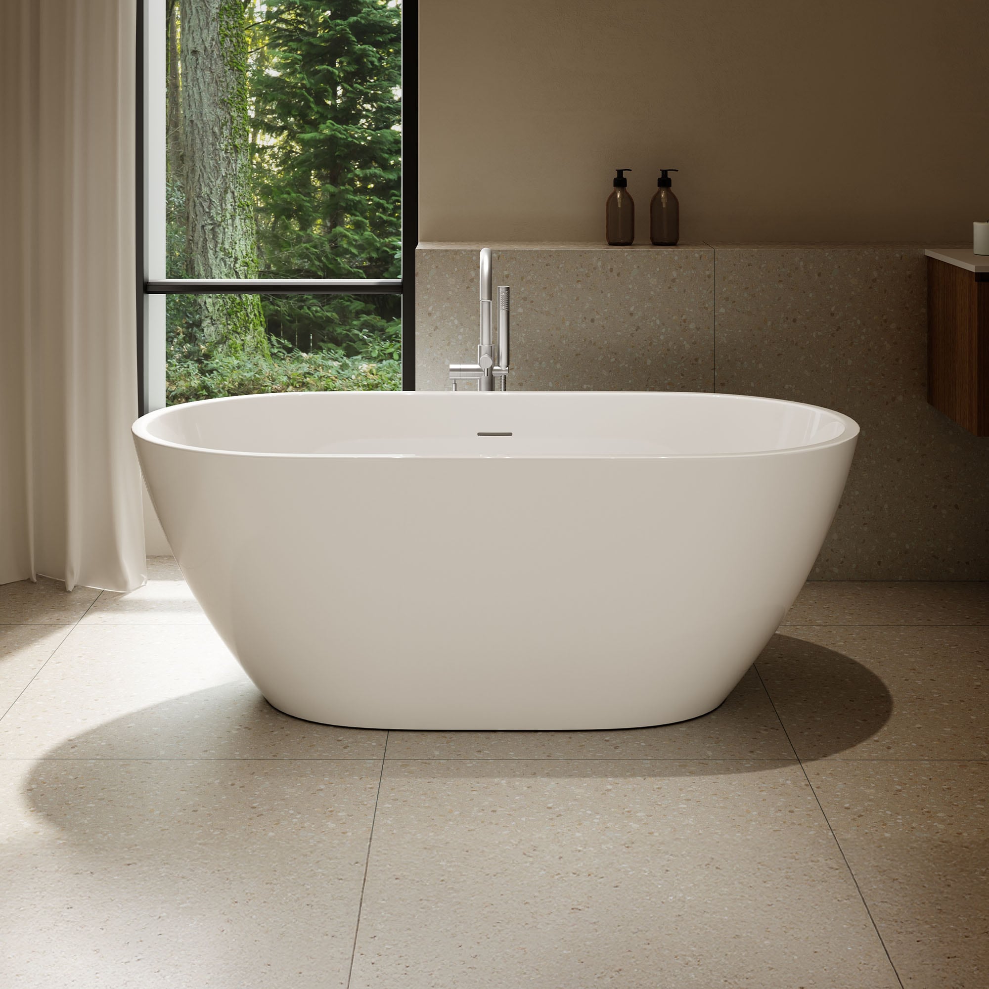 OVE Decors - Ayago 28-in x 59-in White Fiberglass Oval Freestanding Soaking Bathtub with Drain ( ...