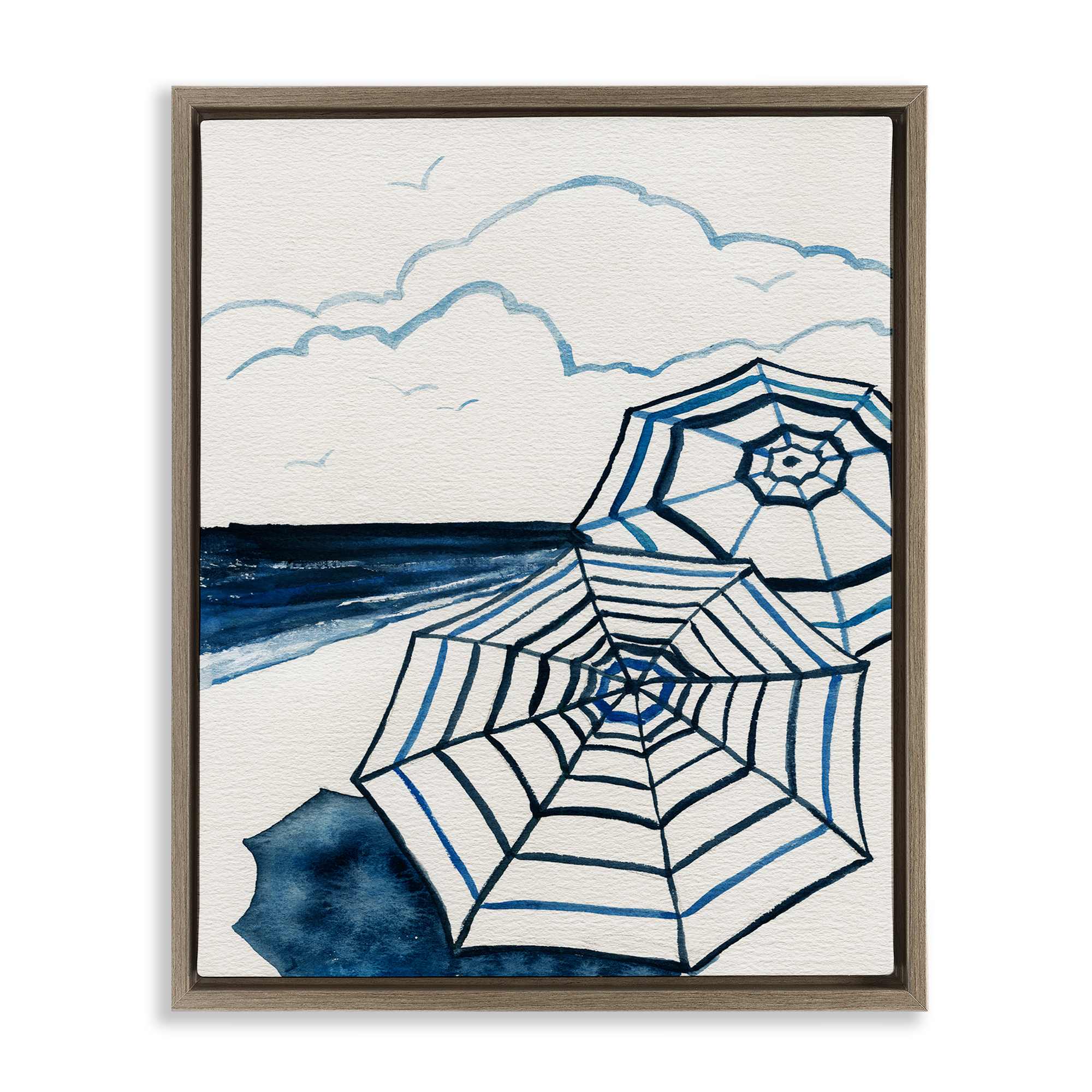 Stupell Industries BS-167-FFE-16X20 Umbrellas on Minimal Beach Floating Frame design by Carol Robinson