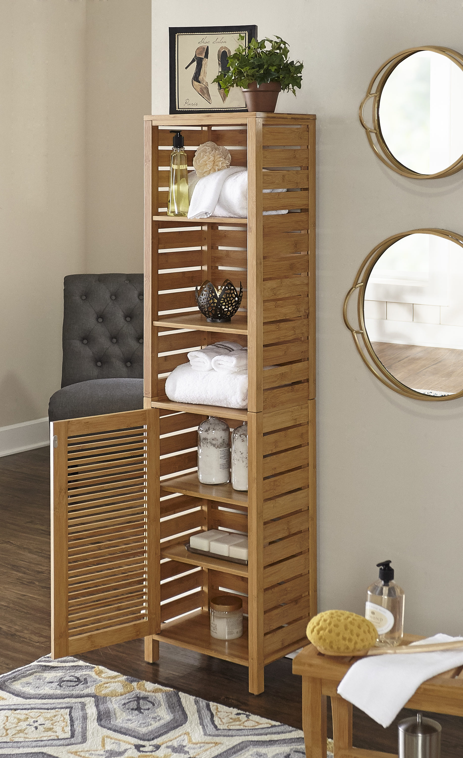 HABITRIO Tall Freestanding Storage Cabinet Bathroom Cabinet with Drawers  Shelves