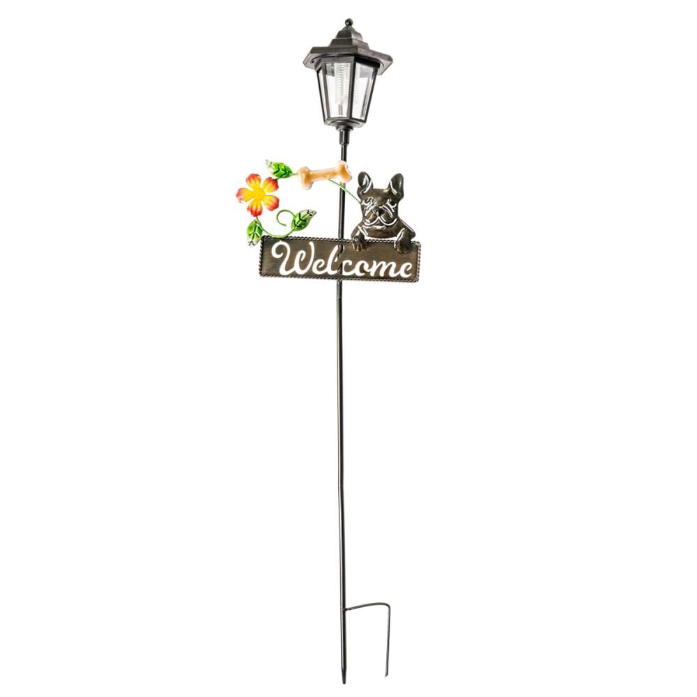 Metal Solar LED Garden Stake with Dog and Welcome Sign