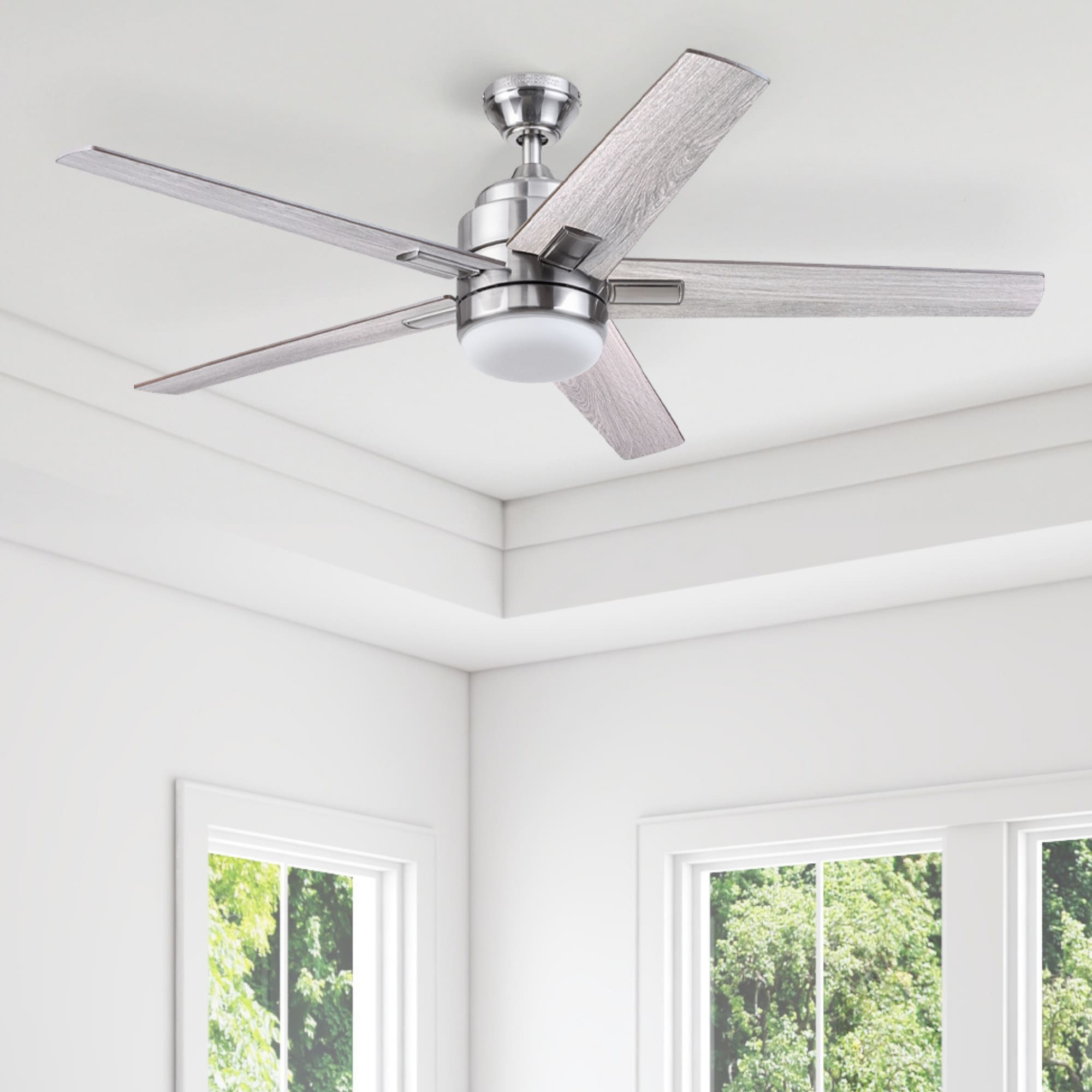 Flanagan II 52-in Brushed Nickel with Driftwood/Sienna Blades Color-changing Indoor Ceiling Fan with Light and Remote (5-Blade) | - Harbor Breeze 43331