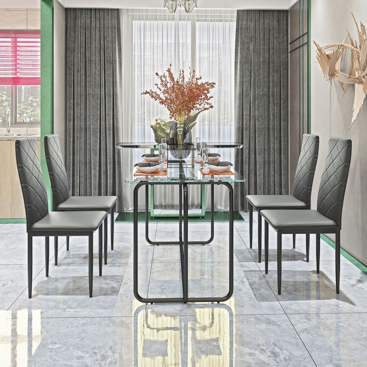 JASMODER W241S00024 Transparent Contemporary/Modern Dining Room Set with Rectangular Table ( Seats 4 )