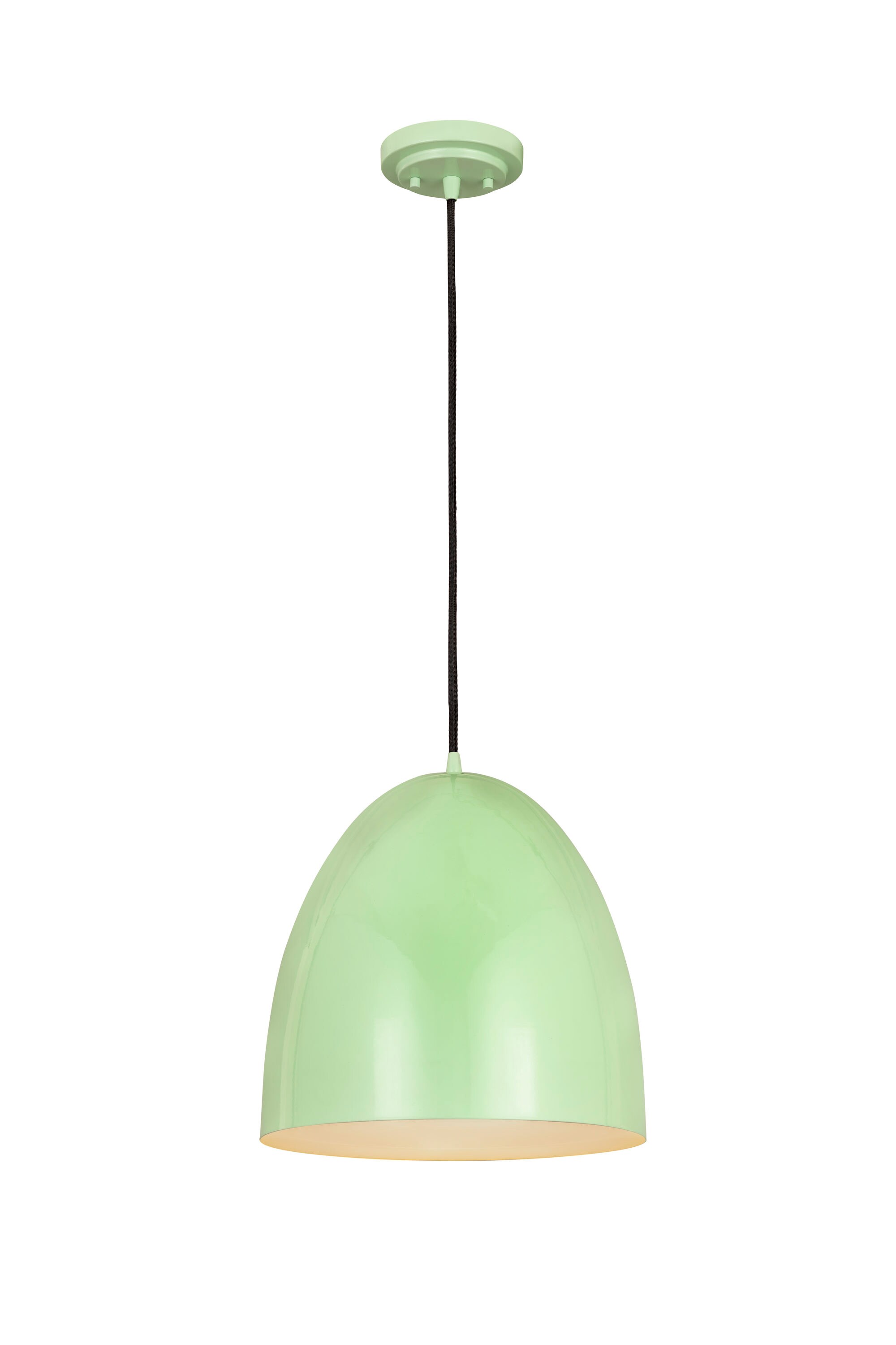 Farmhouse Mint Dome Pendant Light with Braided Black Cord