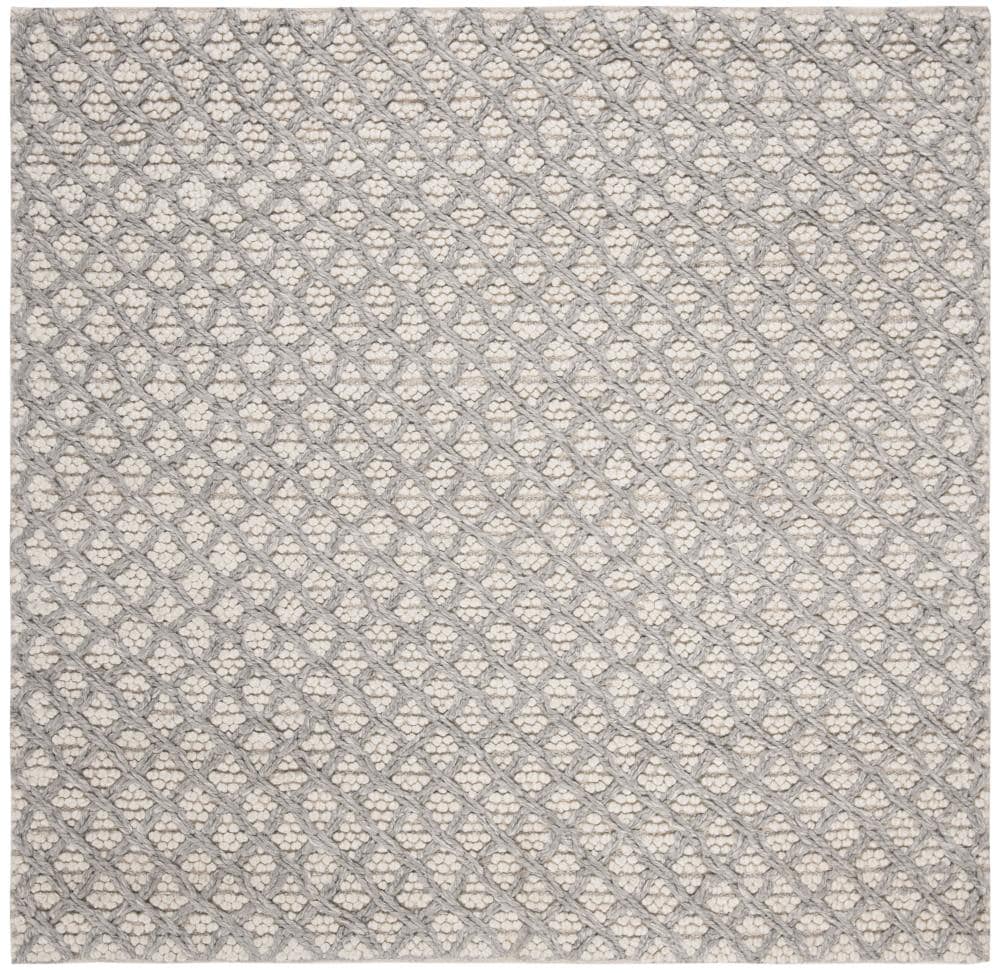 Safavieh NAT404G-6SQ Natura Jasper 6 x 6 (ft) Synthetic Silver/Ivory Square Indoor Trellis Coastal Area rug