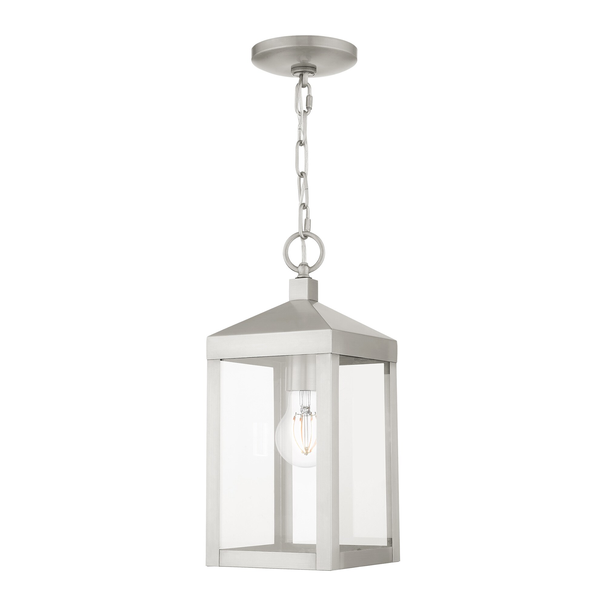 Brushed Nickel Outdoor Pendant Lantern with Clear Glass