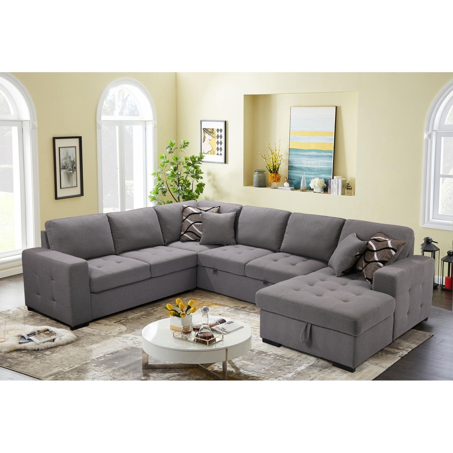 JASMODER W1417S00001 95.86-in Modern Grey Polyester/Blend Sofa