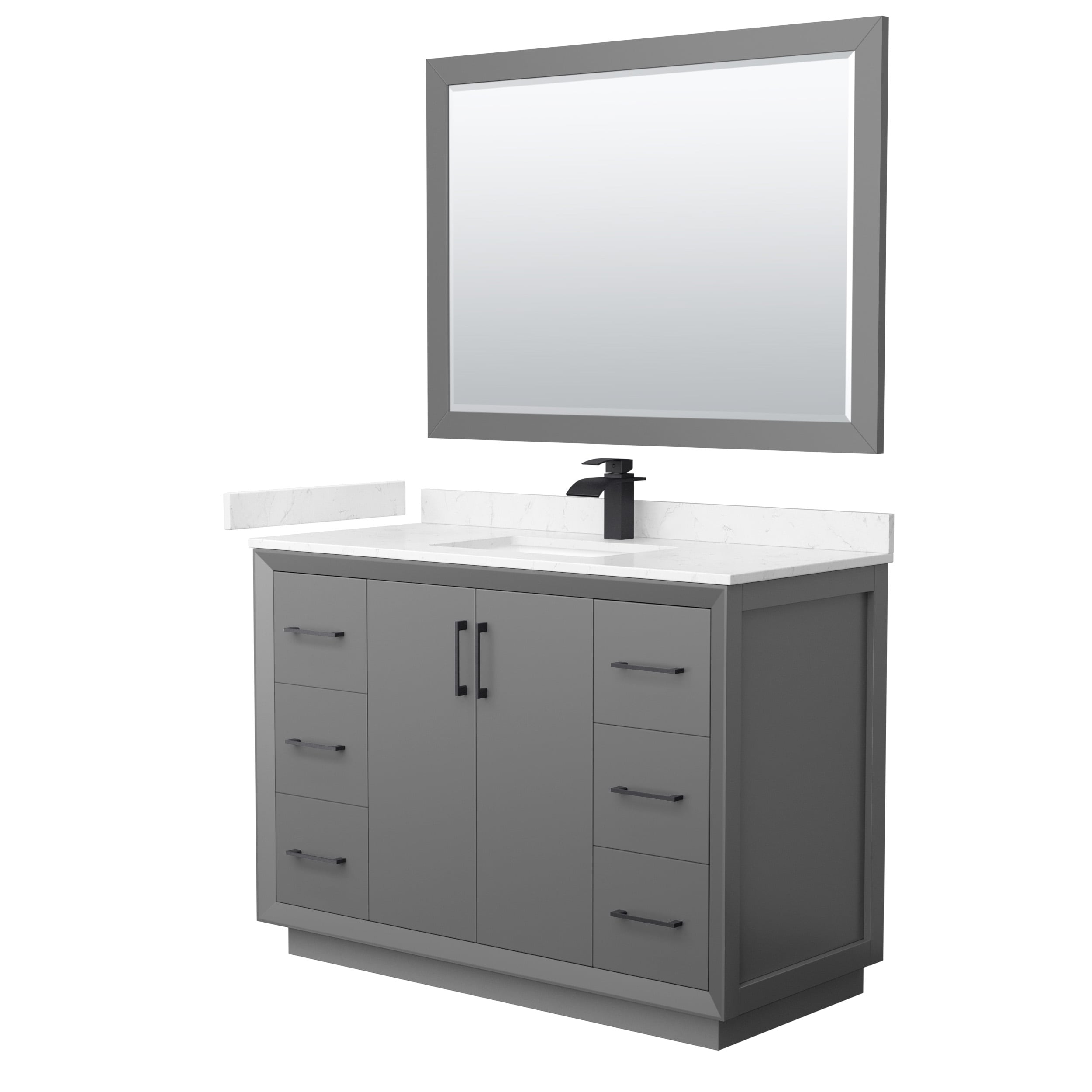 Wyndham Collection WCF414148SGBC2UNSM46 Strada 48-in Dark Gray with Matte Black Trim Undermount Single sink Bathroom Vanity with Carrara cultured marble Cultured marble Top (Mirror Included)