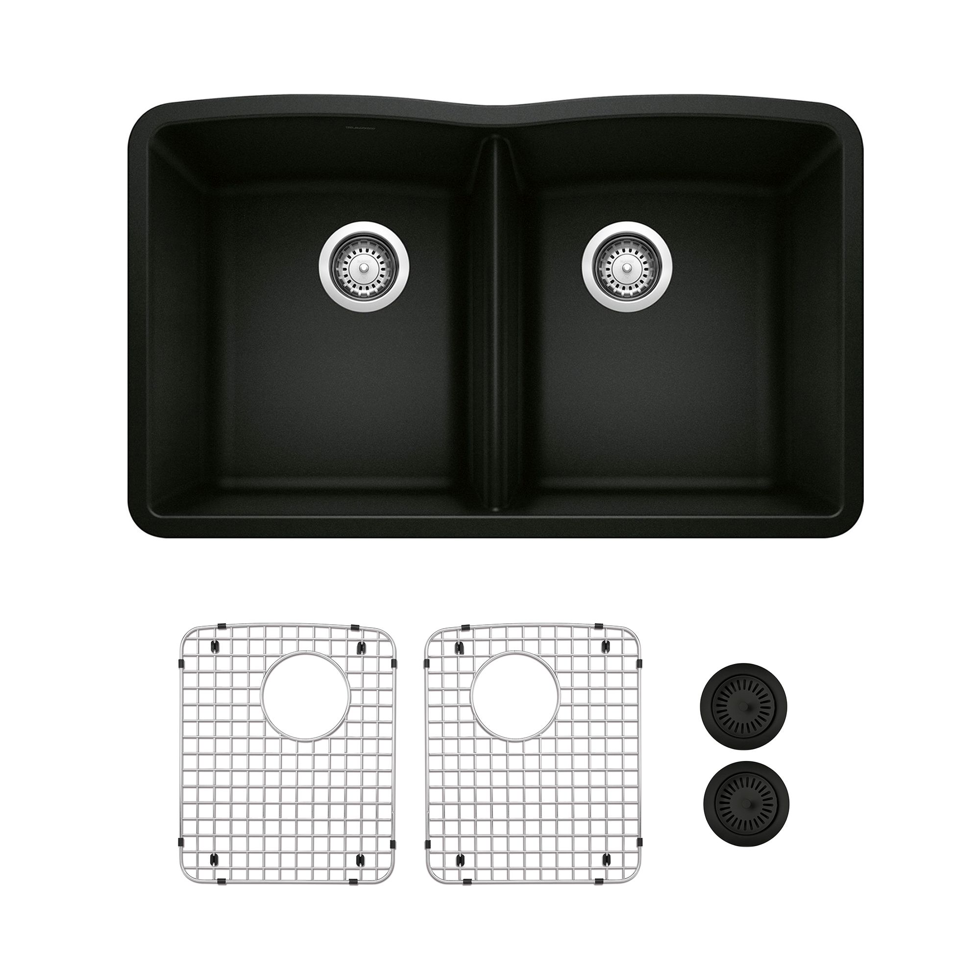 BLANCO KA-442913 Diamond Undermount 32-in x 19.36-in Granite Double equal bowl Kitchen Sink All-in-One Kit