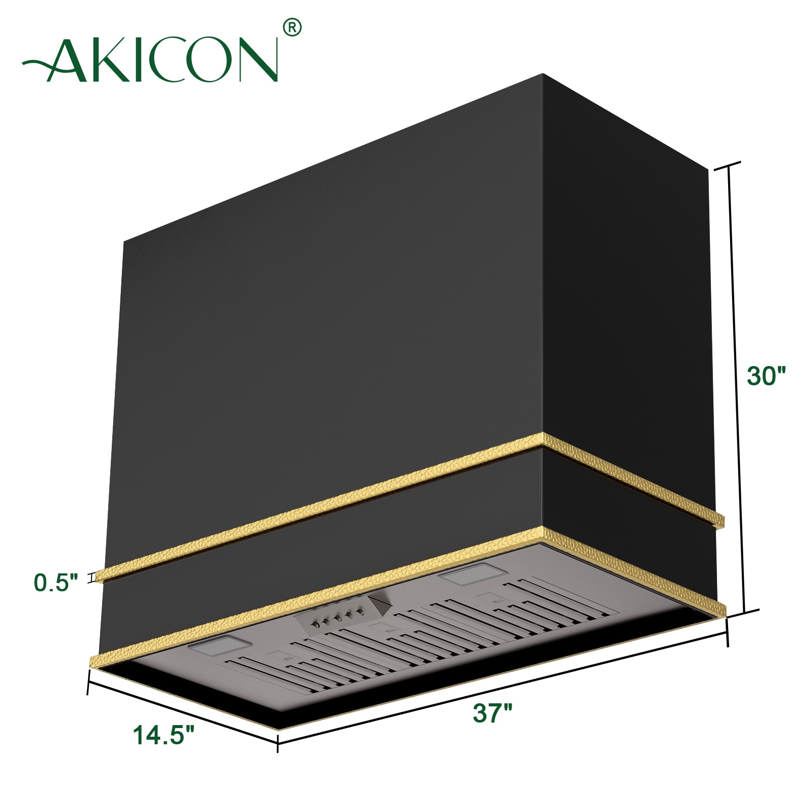 Akicon 36 Inch Black and Gold Stainless Steel Wall Mounted Range Hood