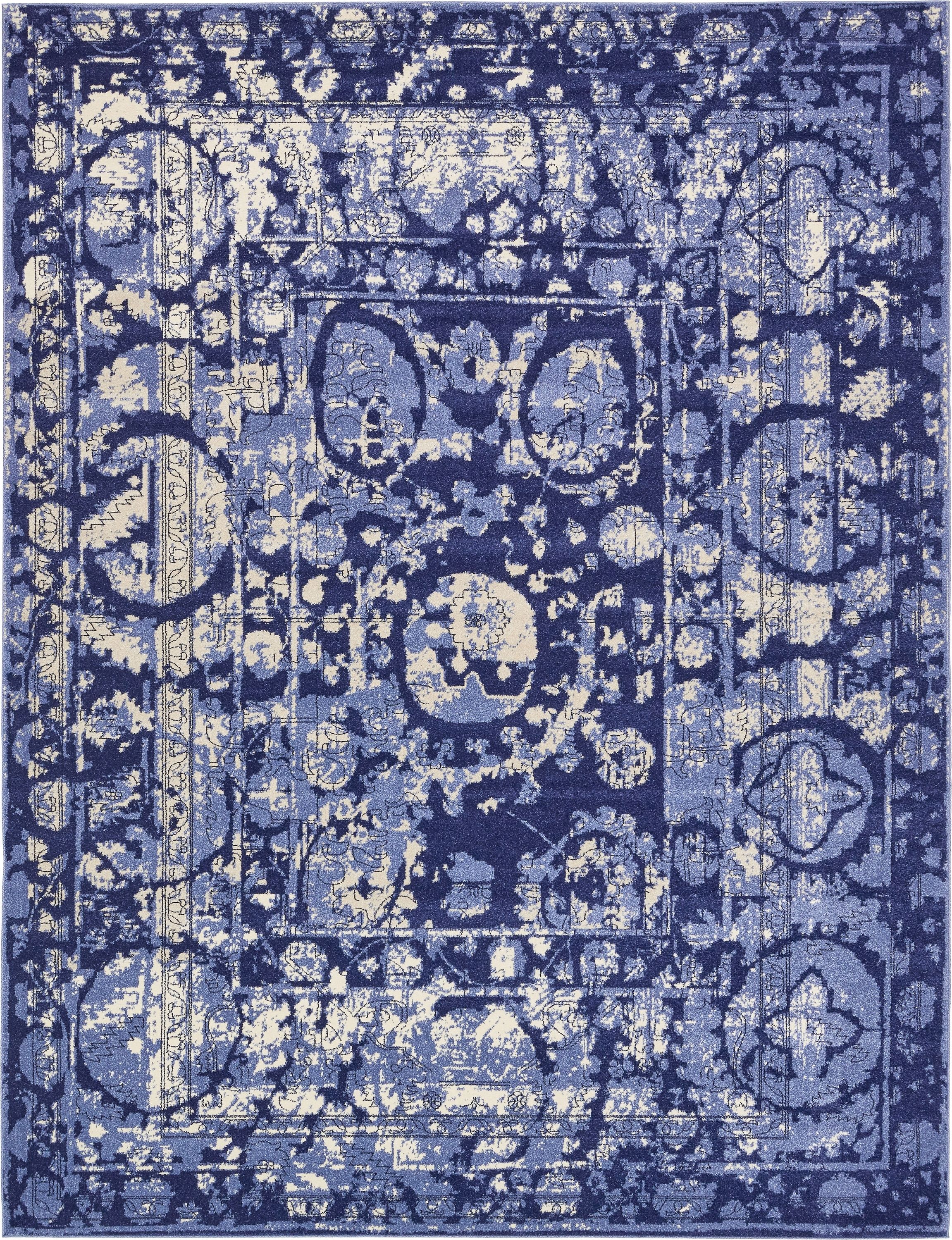 Unique Loom 3133443 Vintage La Jolla 10 x 13 (ft) Loomed Polypropylene Blue/Ivory Rectangular Indoor Border Vintage Area rug