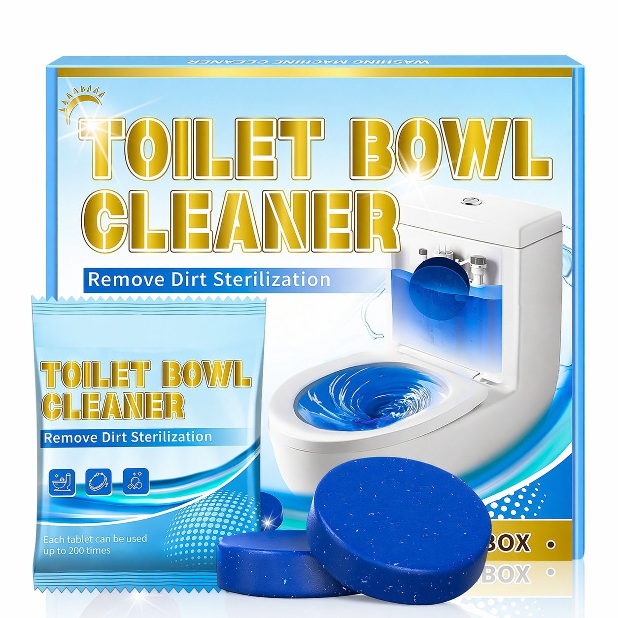 Phyfalip  Automatic Toilet Bowl Cleaner Tablets Blue Gel In Tank Removes Hard Water Rings Stains Septic Safe Fresh Scent 12 pack 50g Each