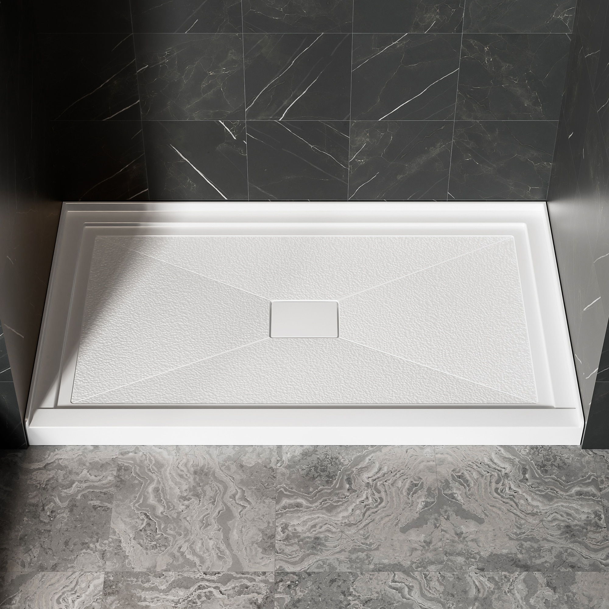 LOVMOR -  60-inch x 36-inch White Acrylic Rectangular Center Drain Shower Pan Base Slip Resistant...