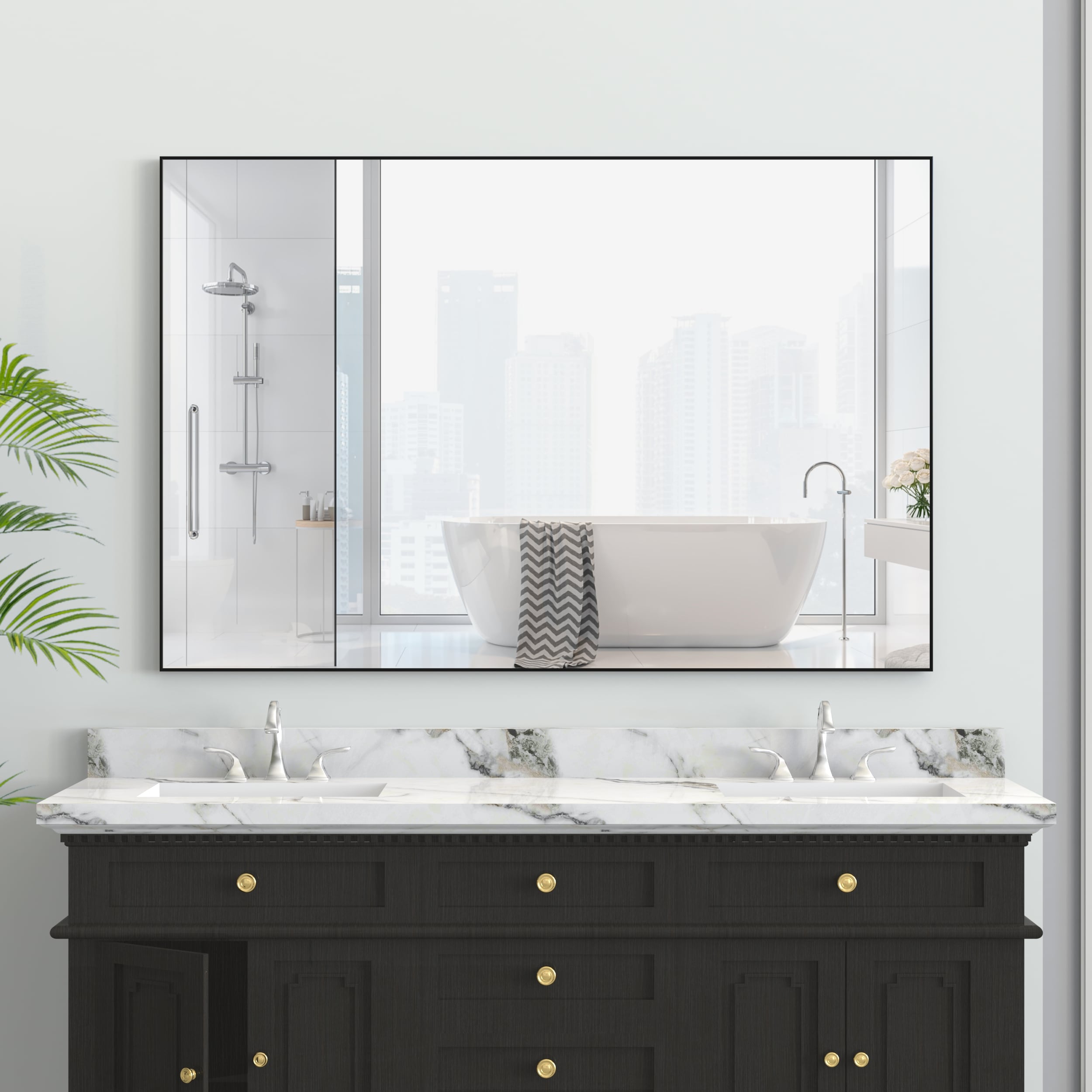 CALVON 48-in W x 48-in H Rectangle Black Framed Vanity Mirror
