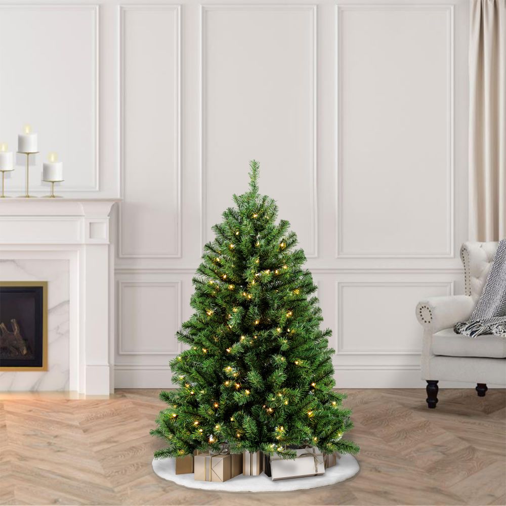 Puleo International 4.5-ft Noble Fir Pre-lit Artificial Christmas Tree ...