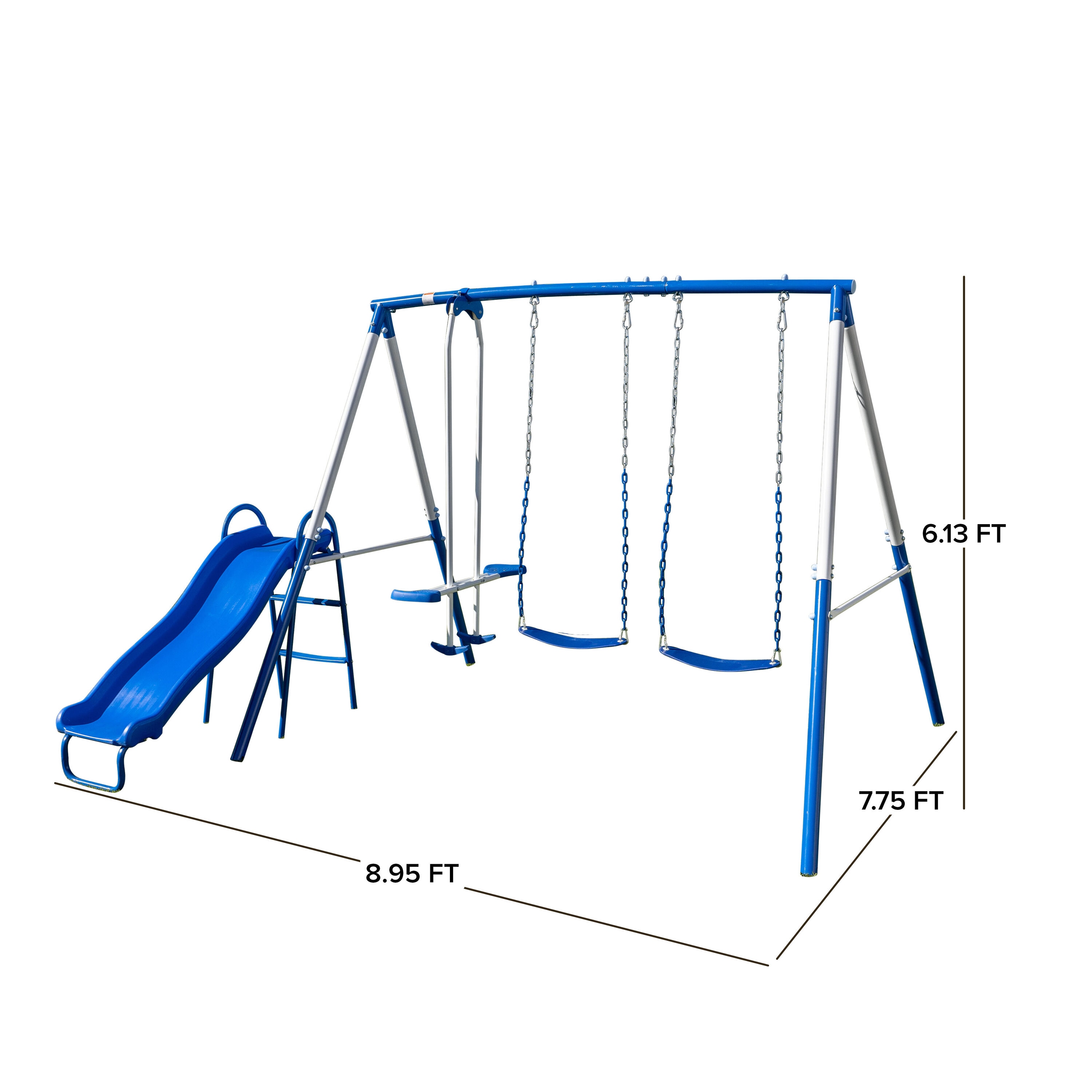 Albany Blue and White Metal Swing Set with Slide and Glider